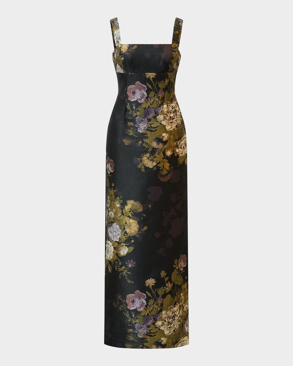 Kay Unger Lilith Floral Damask Jacquard Column Gown In Black