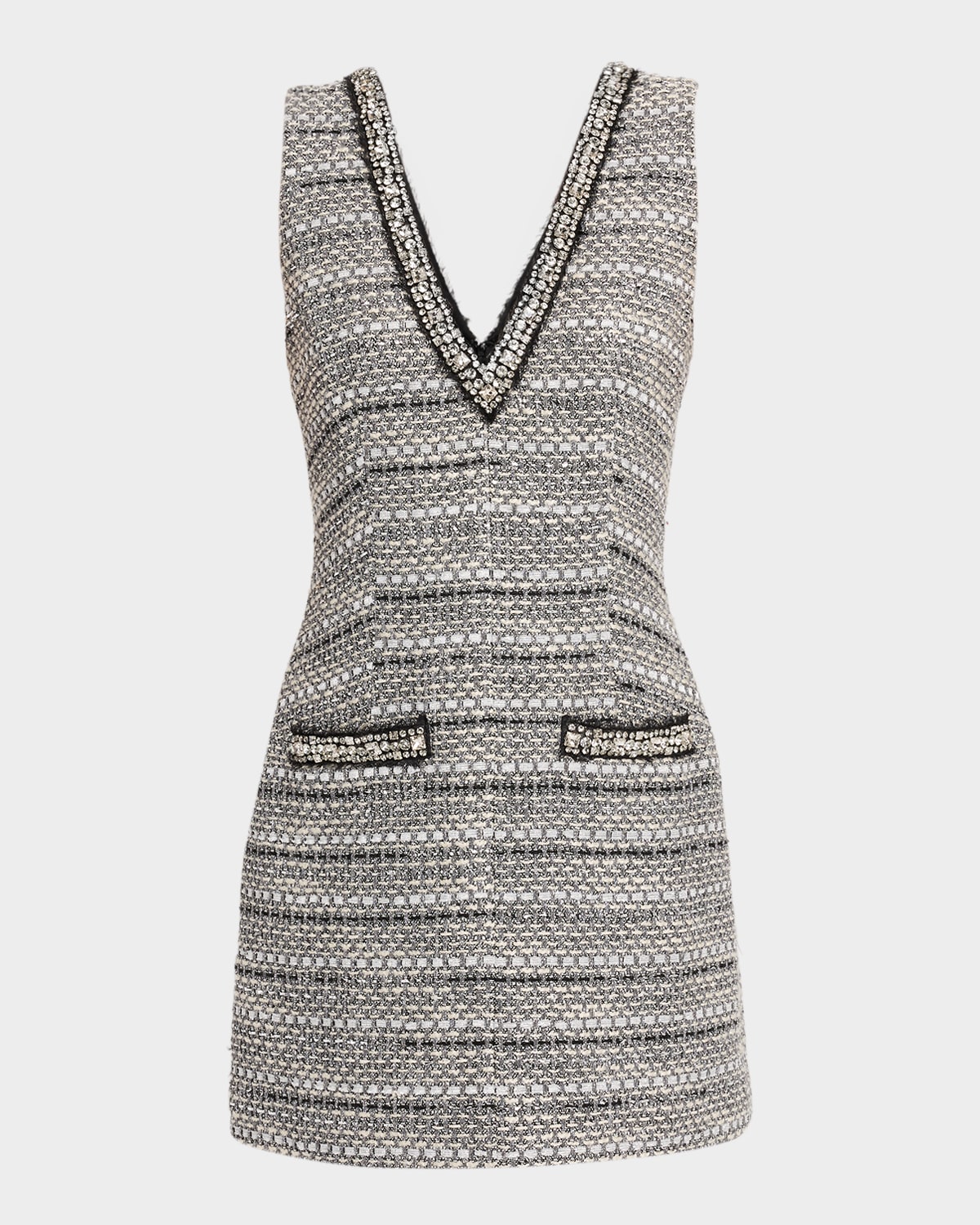 Veronica Beard Odele Jeweled Tweed Mini Dress In Silver
