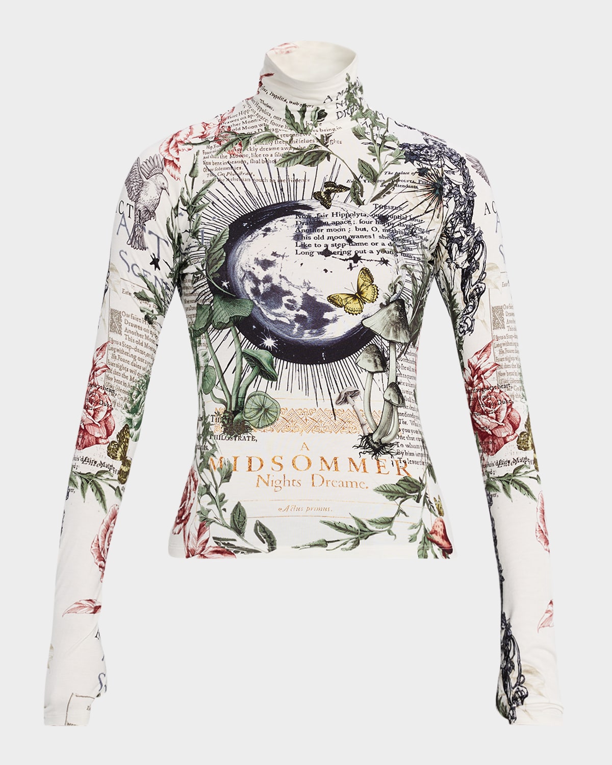 Alice And Olivia Dreamscape Delaina Long-sleeve Turtleneck Top In Multi