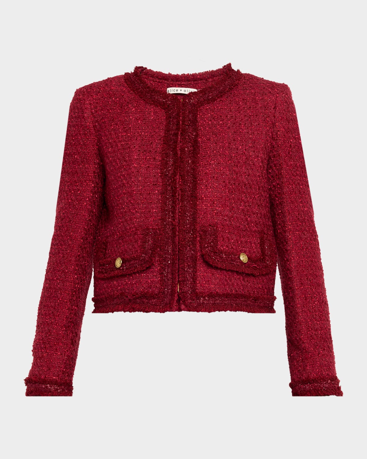 Alice And Olivia Landon Cropped Box Jacket Oxblood In Burgundy