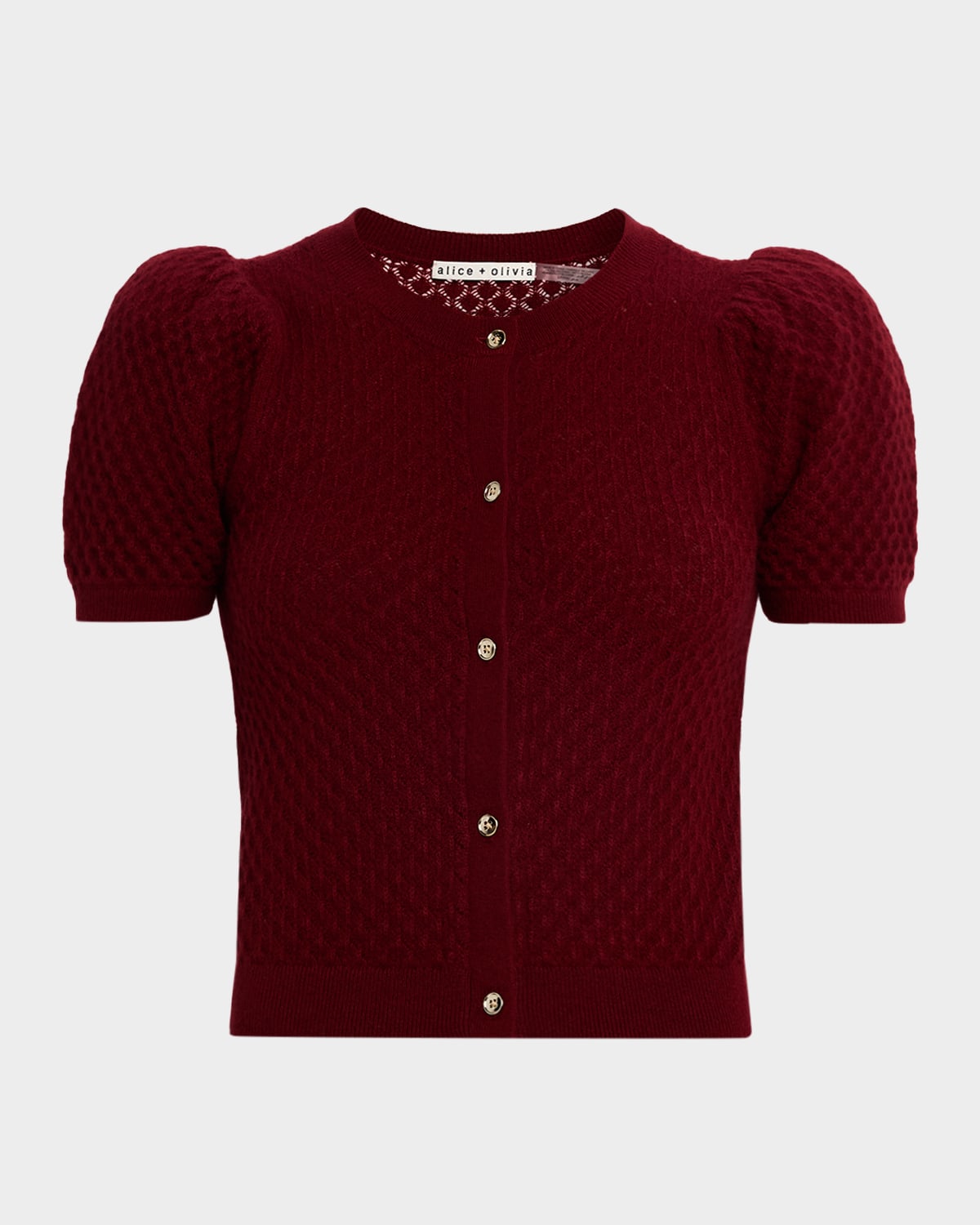 Alice And Olivia Sabine Puff-sleeve Cashmere-blend Sweater In Burgundy