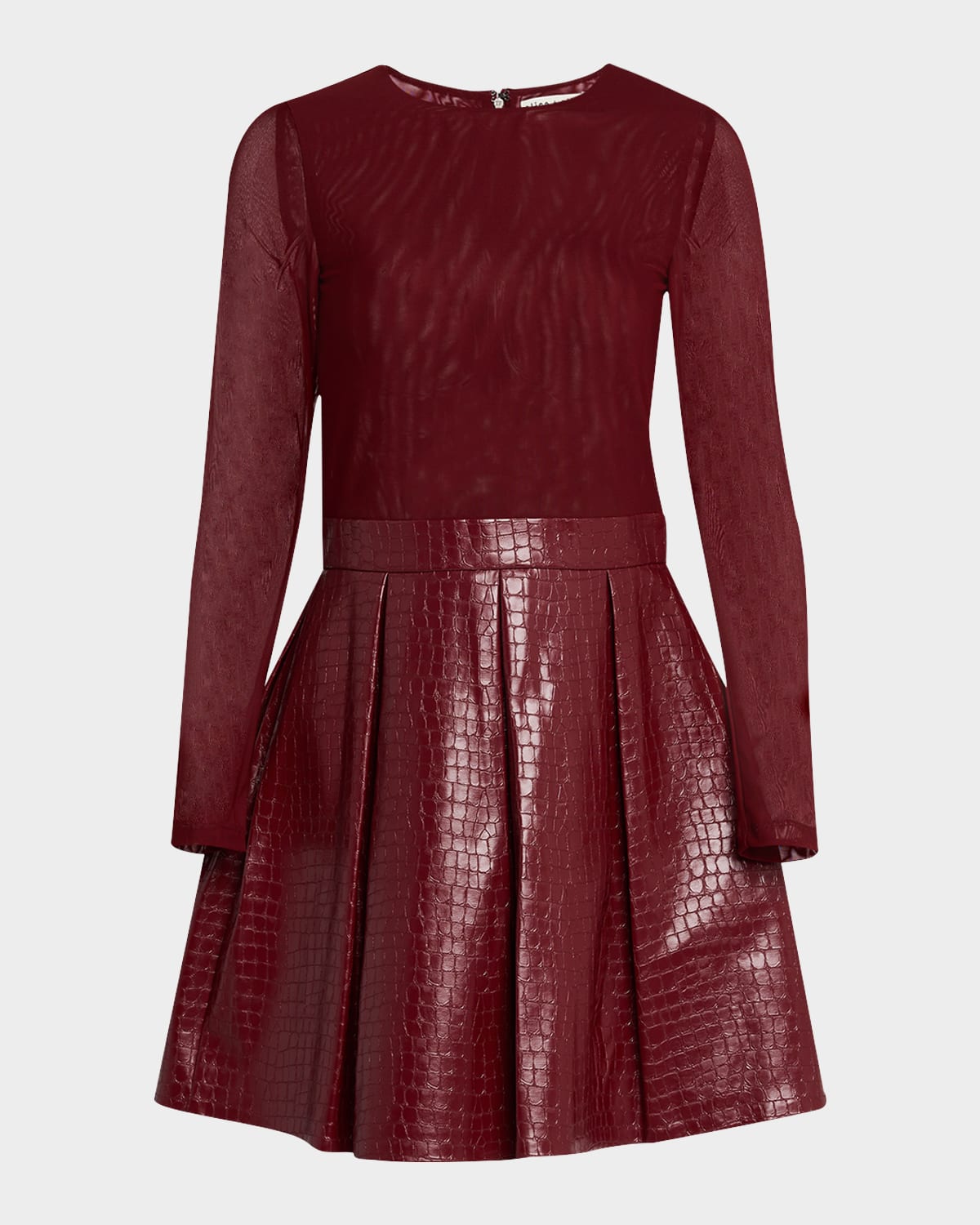 Alice And Olivia Chara Vegan Leather Croc Mini Dress In Burgundy