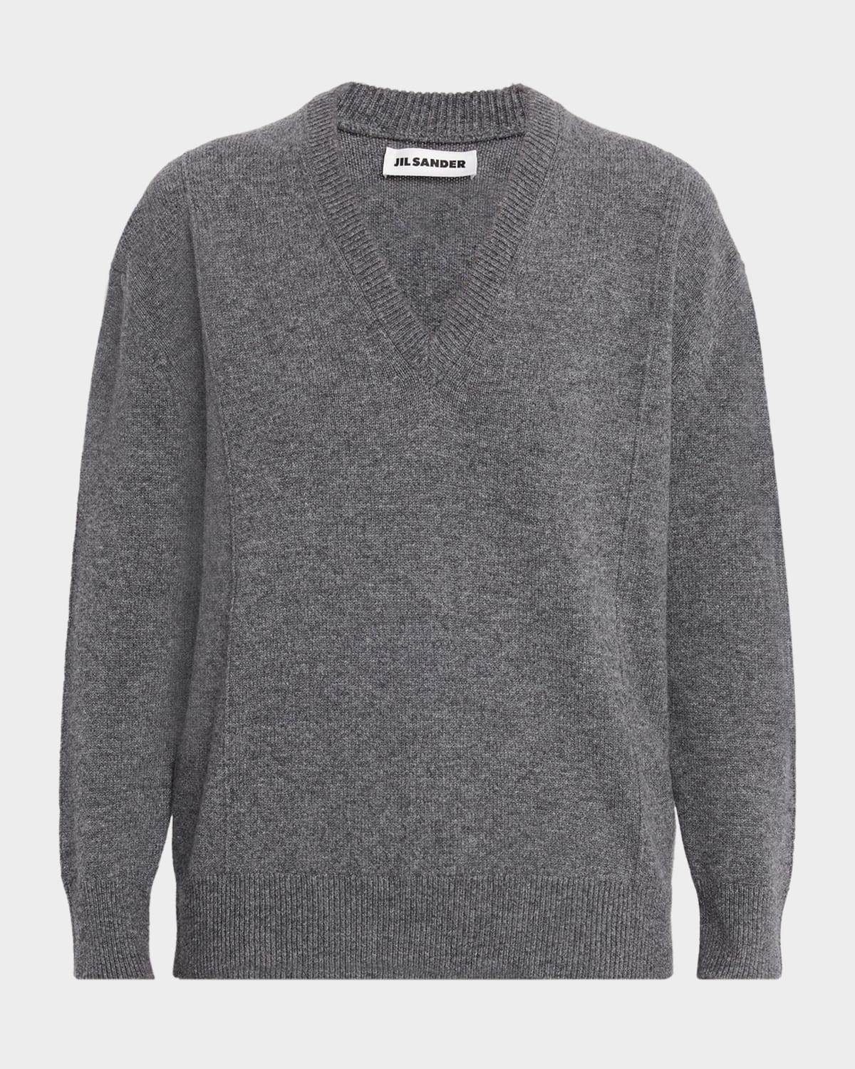 Jil Sander V-neck Wool-cashmere Sweater In Gray