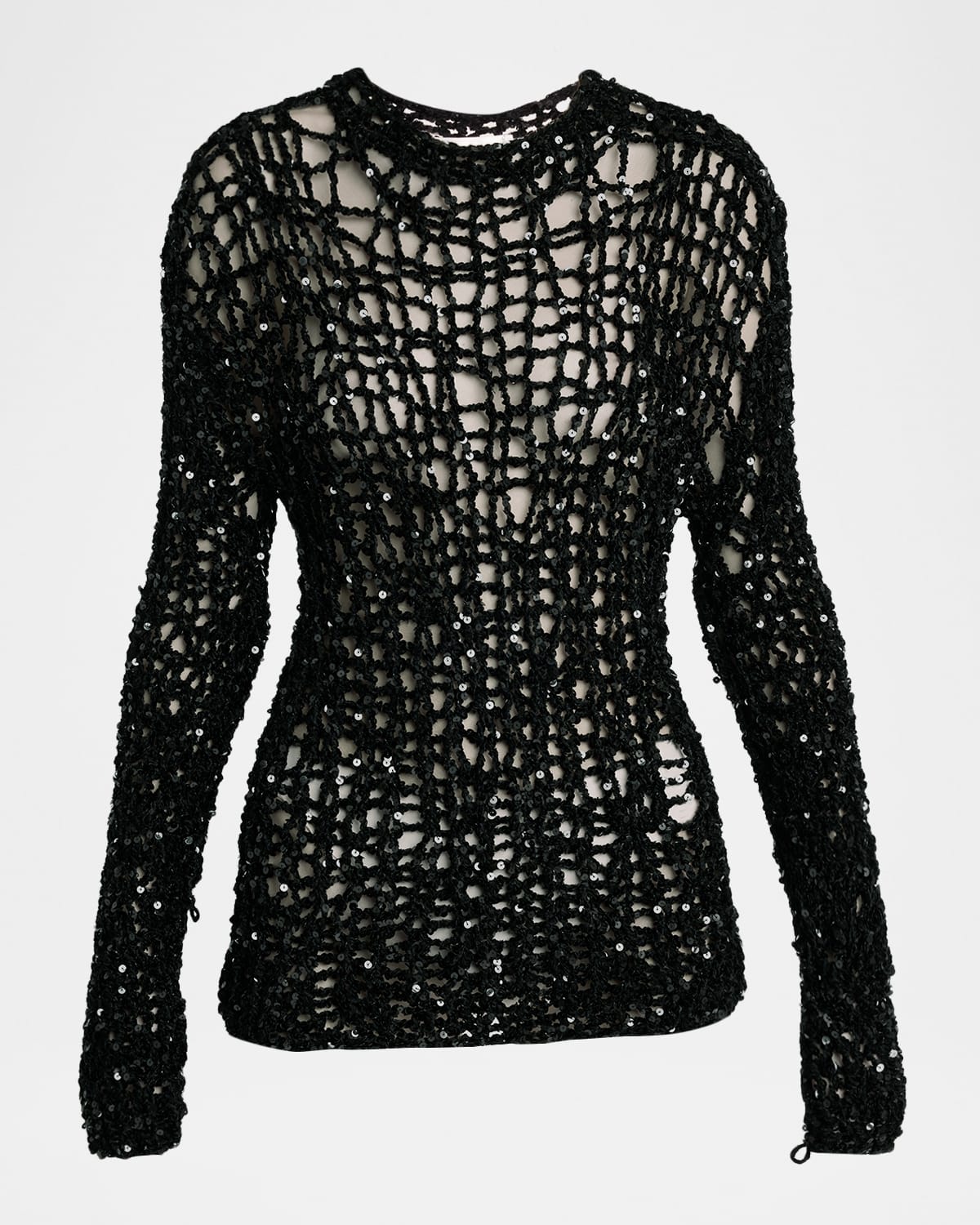 Jil Sander Sequined Open Knit Crewneck Sweater In Black