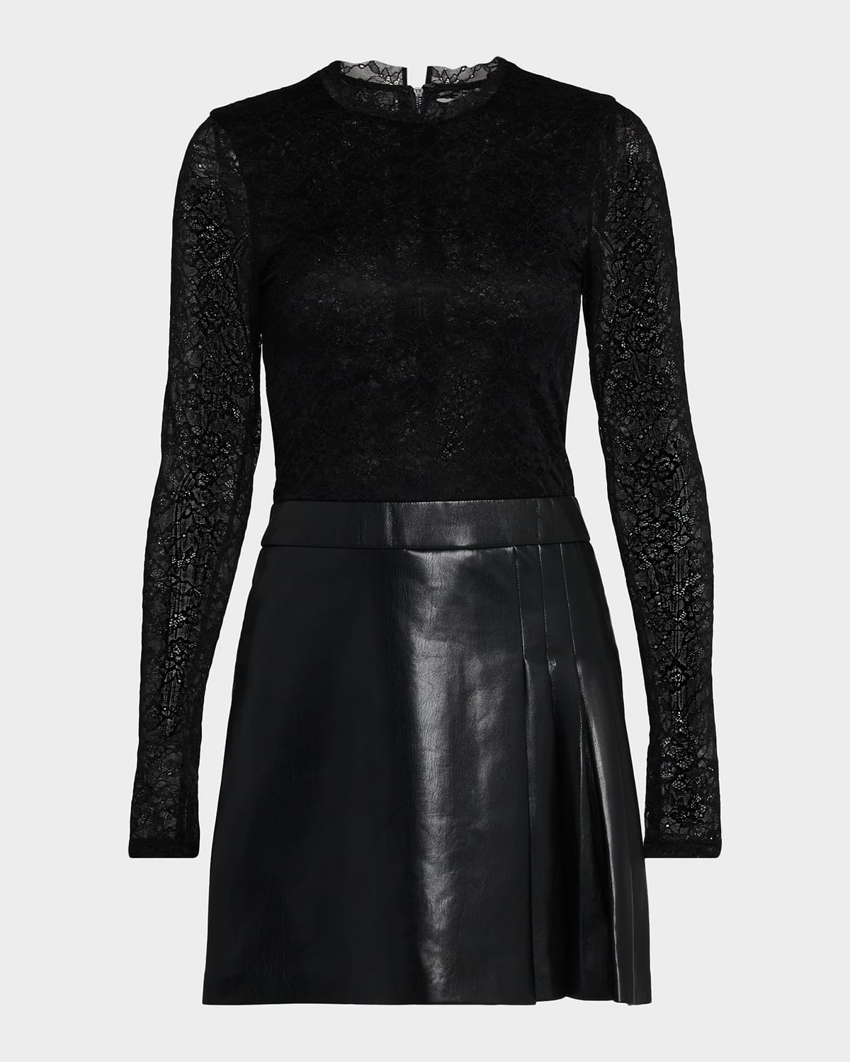 Alice And Olivia Chara Lace Combo Mini Dress In Black