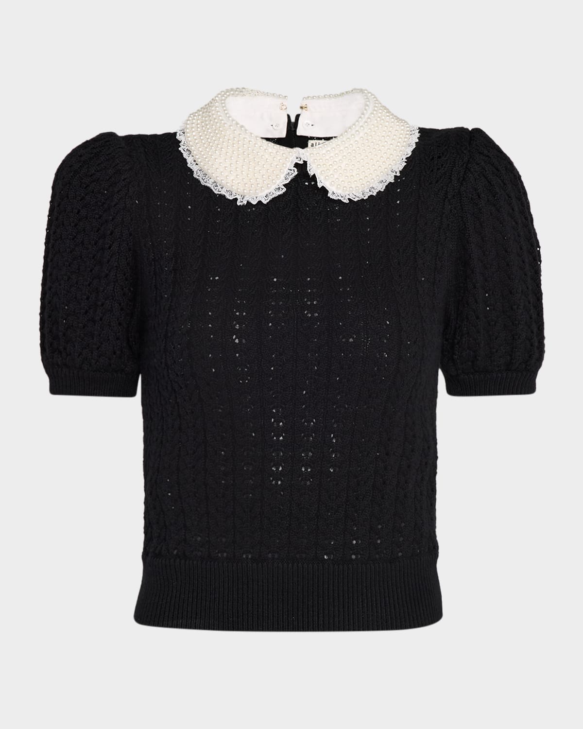 Alice And Olivia Chase Puff-sleeve Sweater In Black