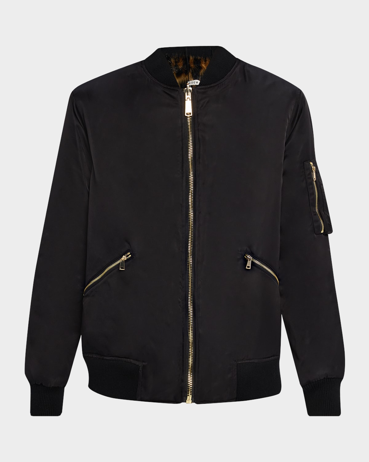 Alice And Olivia Becky Reversible Bomber Jacket In Black
