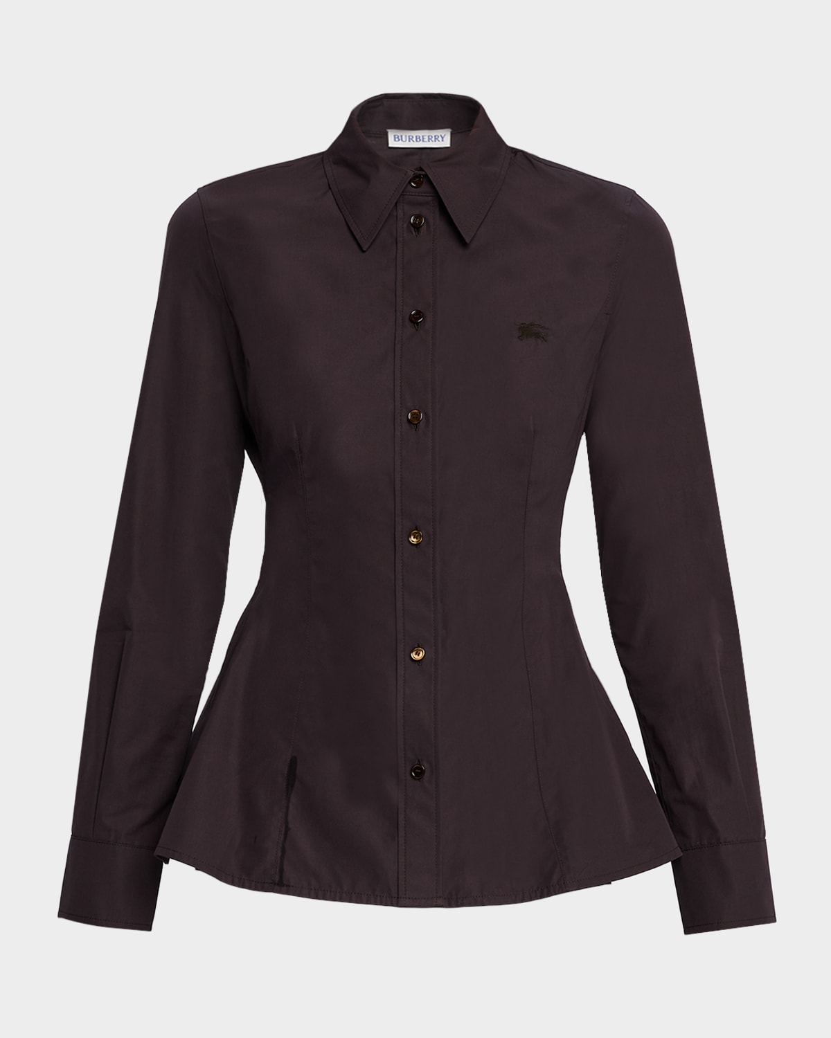 Burberry Eliza Long-sleeve Peplum Button-down Shirt In Brown