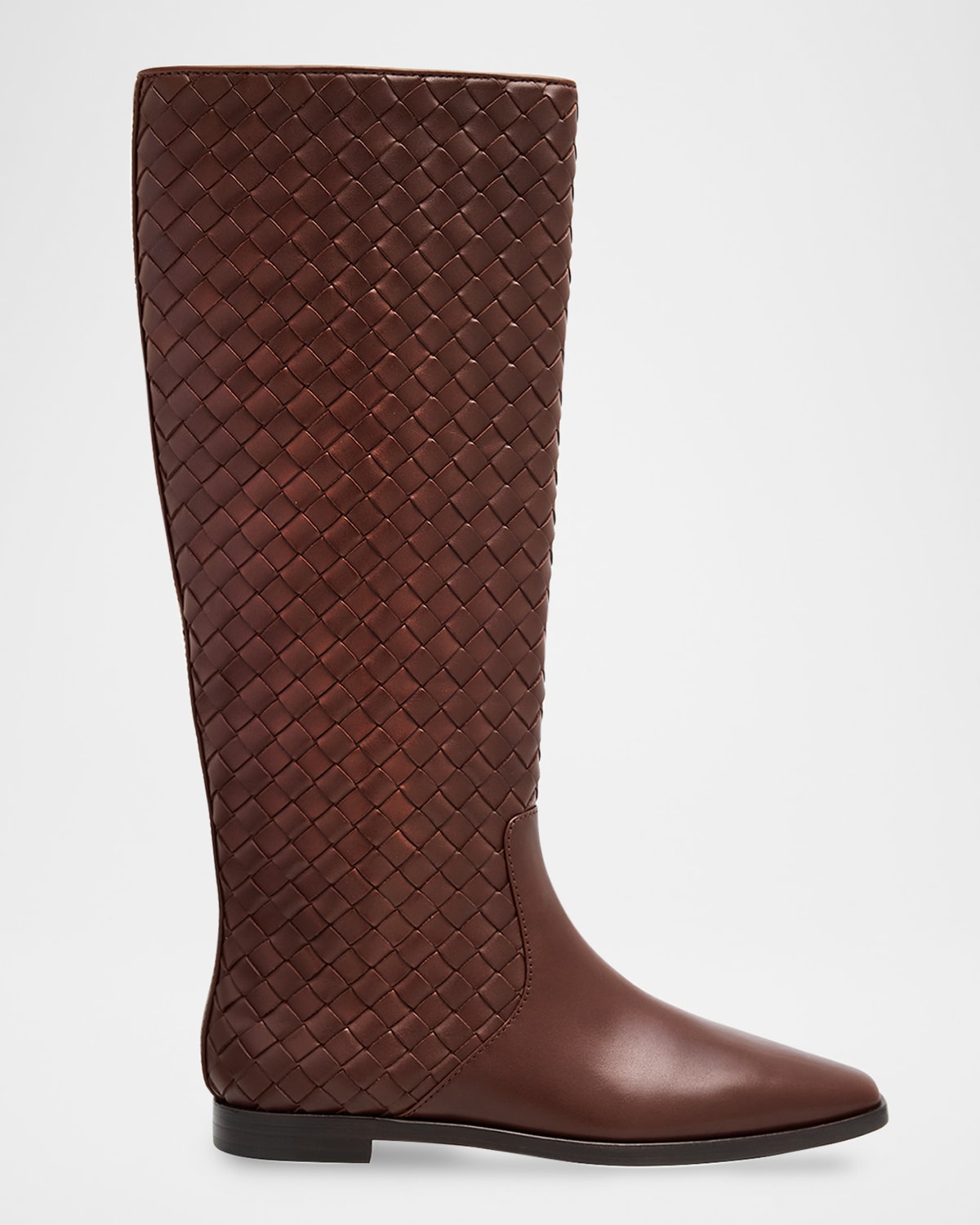 Loeffler Randall Tilly Flat Woven Leather Knee-high Riding Boots In Brown