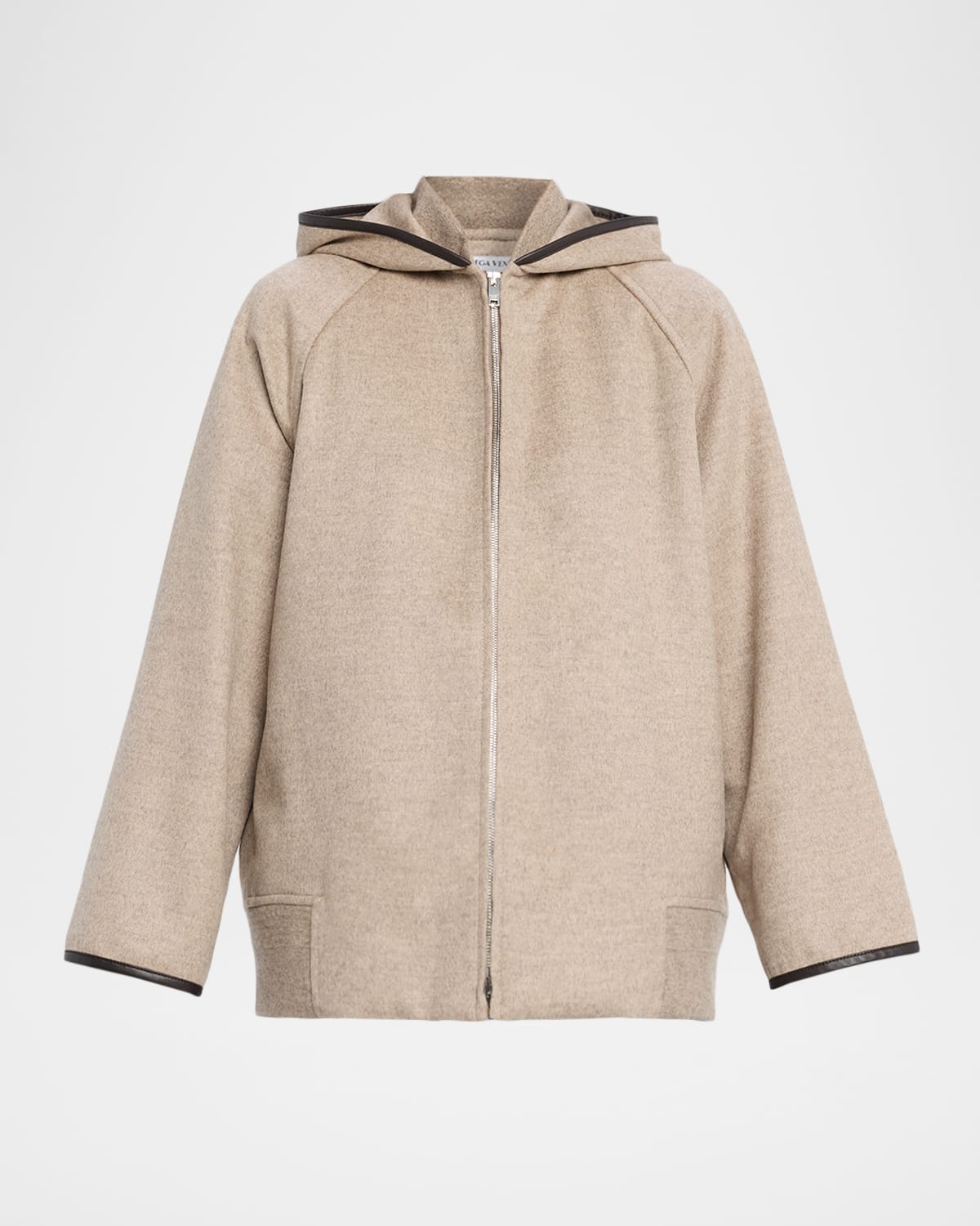 Bottega Veneta Leather-Trim Brushed Wool Hooded Jacket