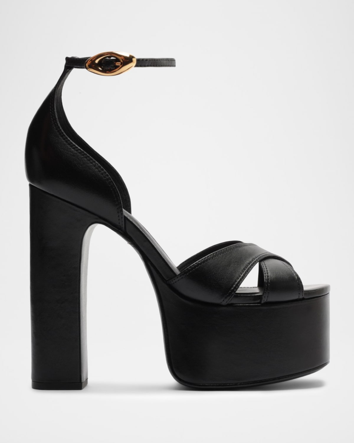 Schutz Jolen Leather Crisscross Ankle-strap Platform Sandals In Black