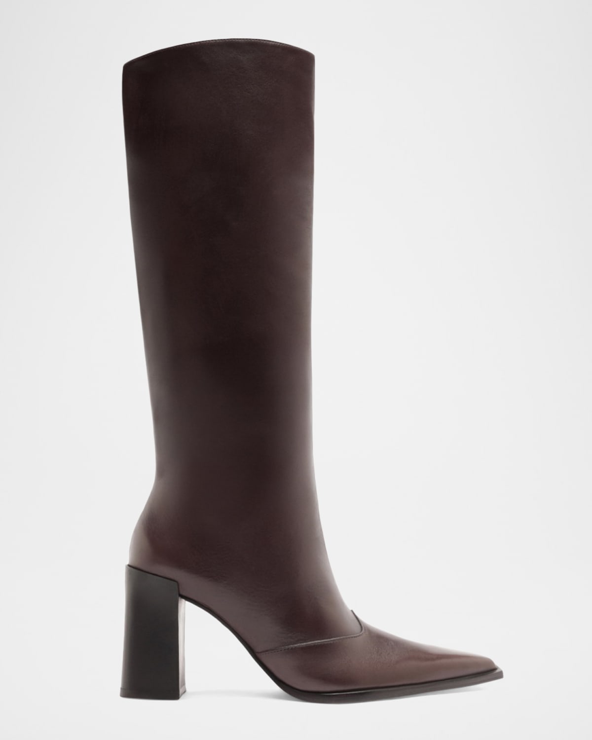 Schutz Raffaela Up Leather Block-heel Knee-high Boots In Brown