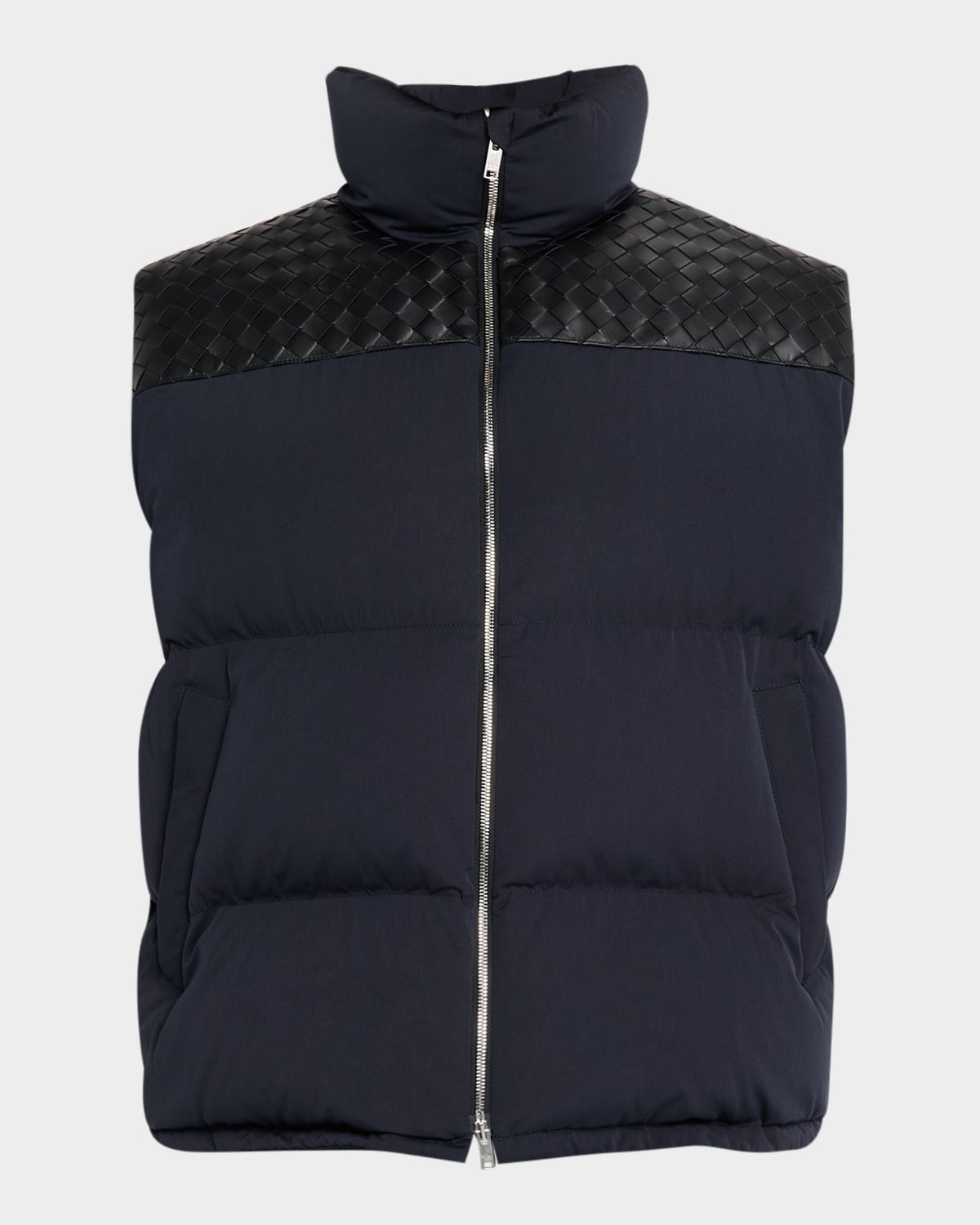 Bottega Veneta Men 's Tech Puffer Vest with Intrecciato Leather Detail