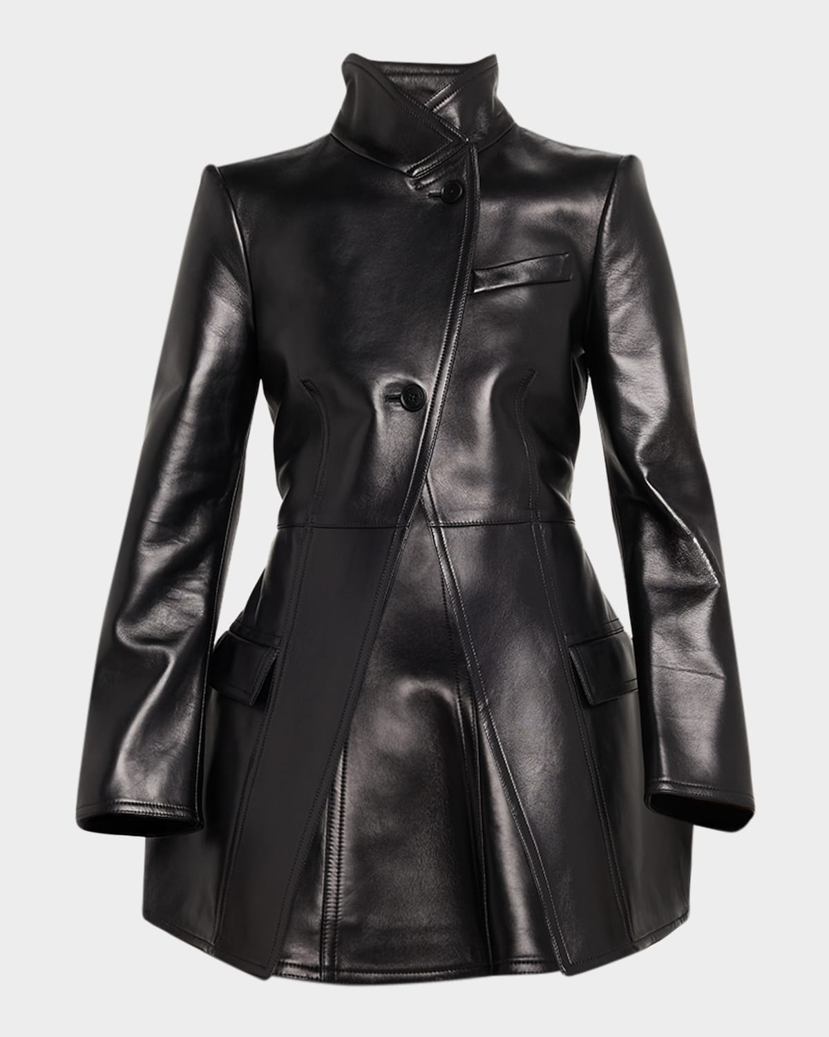 Alexander Mcqueen Leather Single-breasted Cutaway Jacket In Black