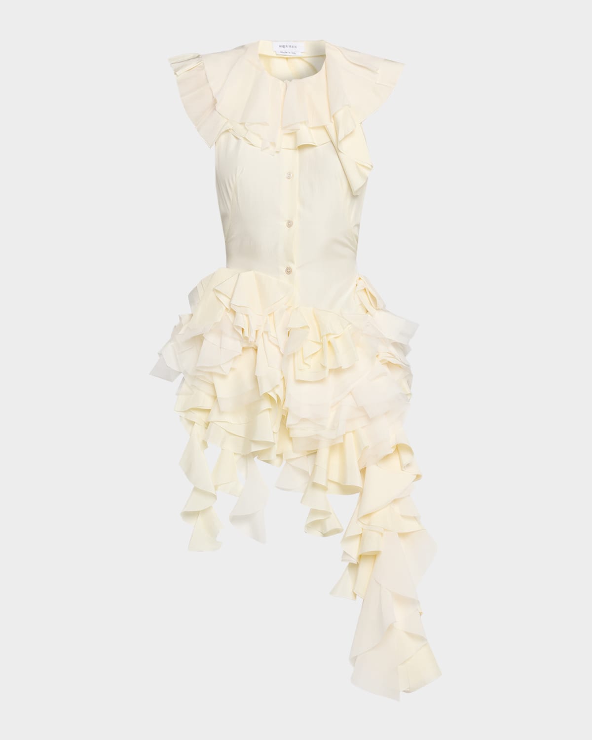 Alexander Mcqueen Backless Ruffle Silk Gown In Neutral