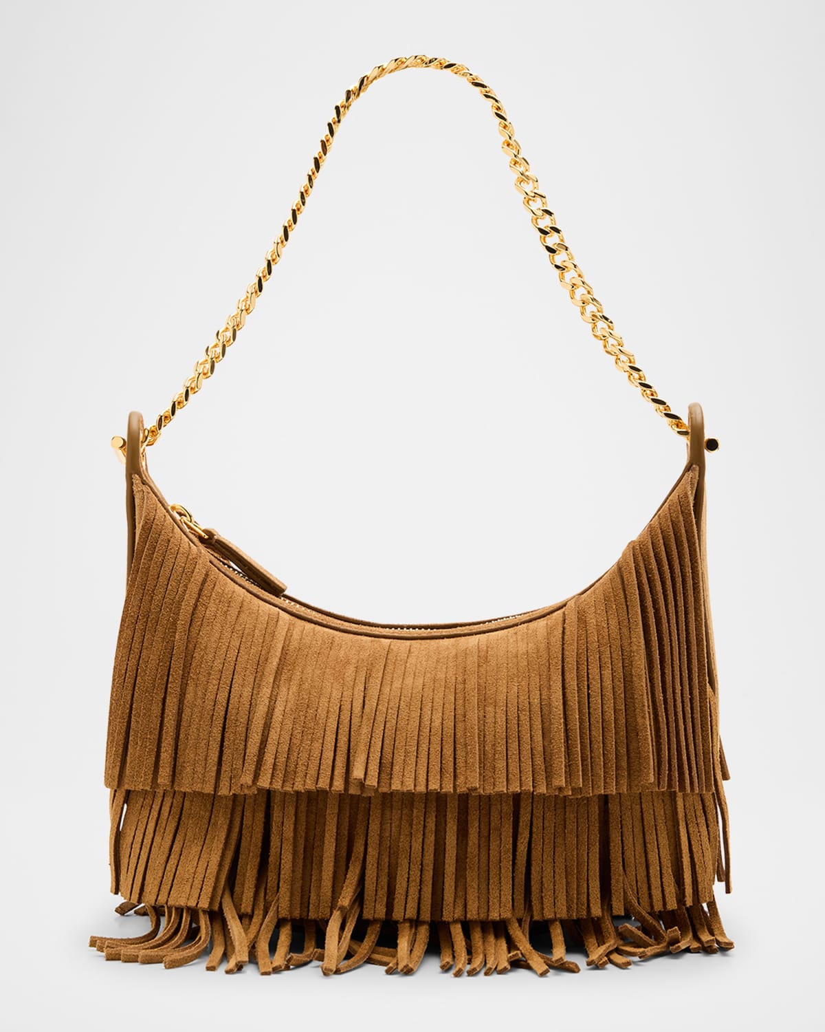 Veronica Beard Fortune Small Fringe Suede Shoulder Bag In Brown
