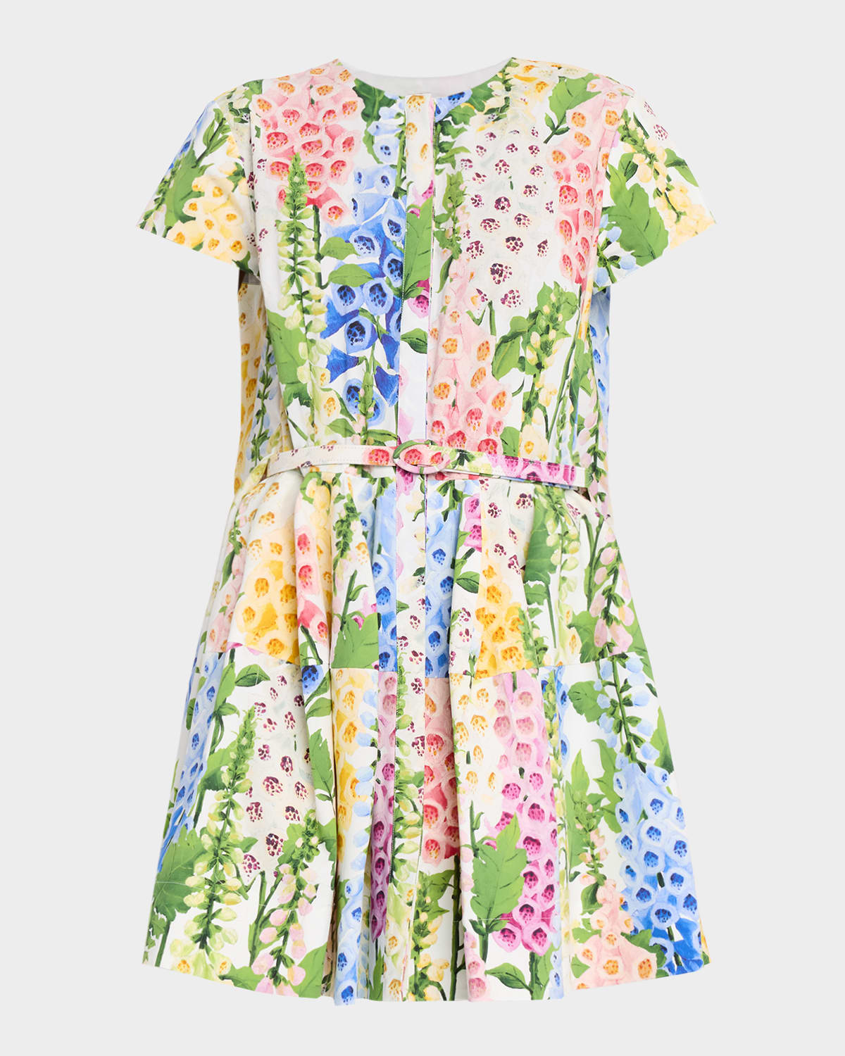 Oscar De La Renta Cap-sleeve Multi Foxgloves Poplin Mini Dress In Multi