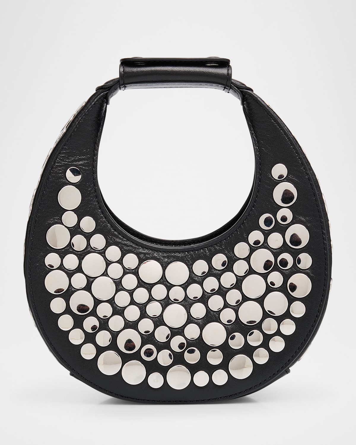 Staud Oval Mirror Studed Leather Top-handle Bag