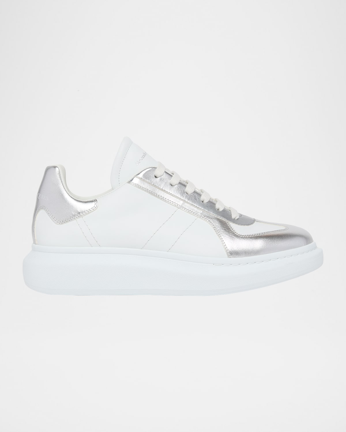 Alexander Mcqueen Metallic-panel Leather Sneakers In White