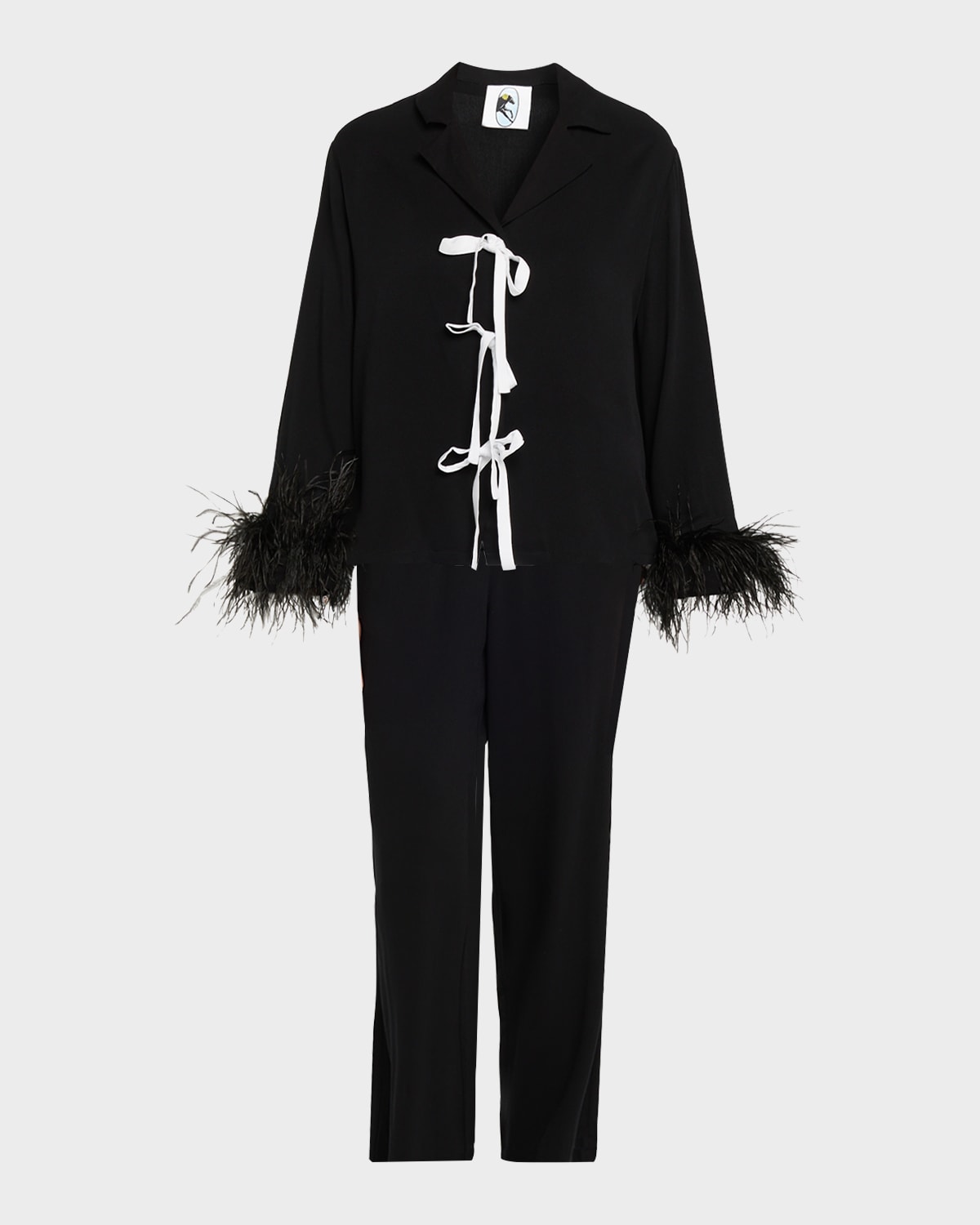 Sleeper Cropped Feather-Cuff Viscose Pajama Set