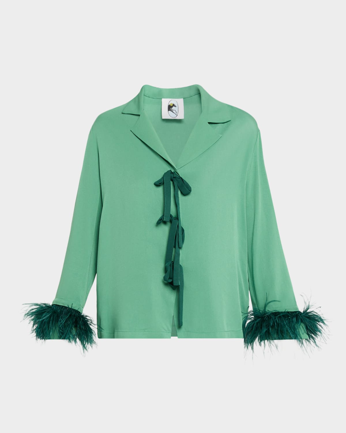 Sleeper Feather-cuff Viscose Sleep Top In Green