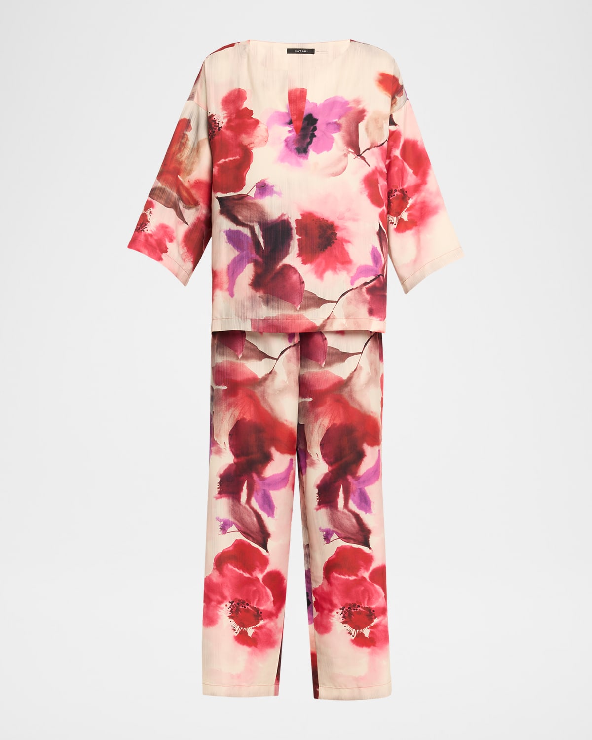 Natori Mizuki Floral-print Charmeuse Crop Pajama Set In Multi