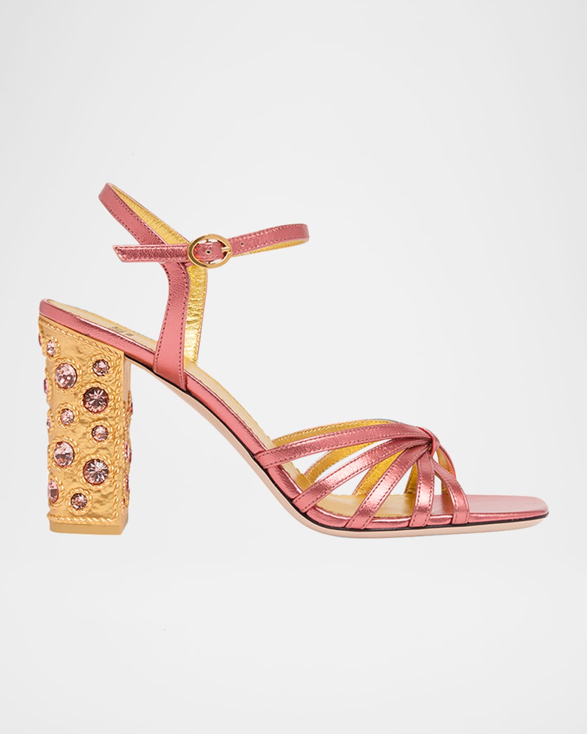 Valentino Garavani 90mm Valenti Embellished-heel Metallic Leather Sandals In Pink