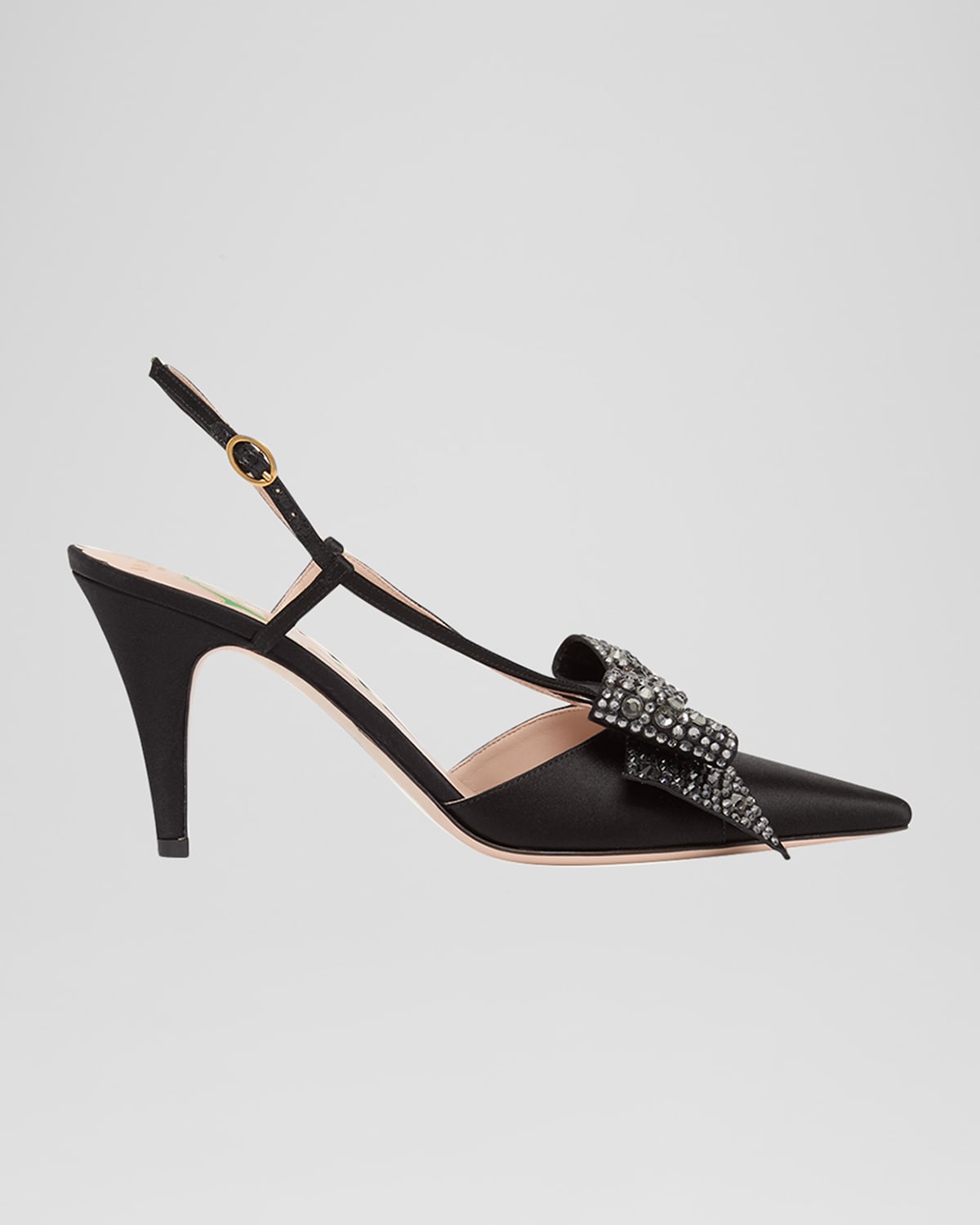 Valentino Garavani 85mm Bowow Embellished Satin Slingback Pumps In Black