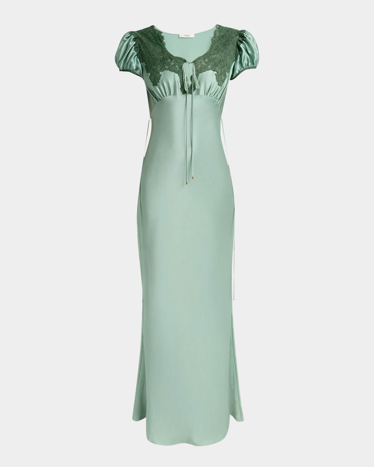Chloé Lace-trimmed Silk Satin Puff-sleeve Dress