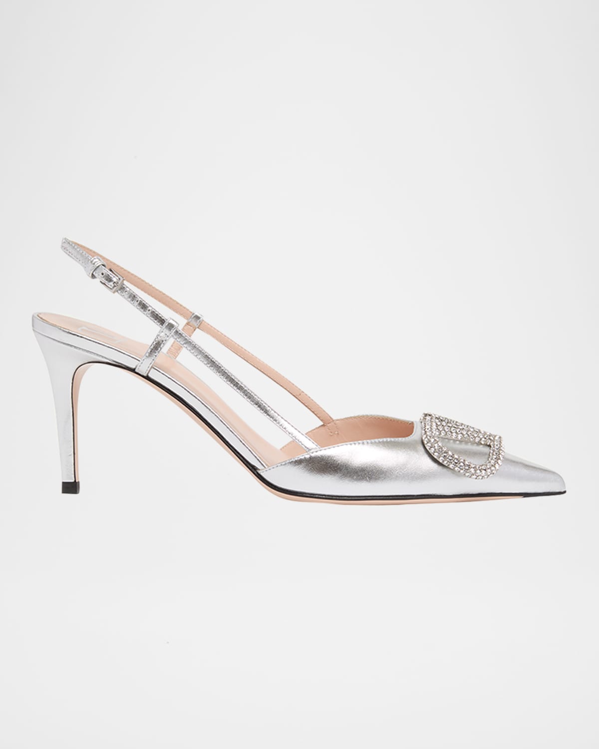 Valentino Garavani 80mm Vlogo Signature Strass Metallic Leather Slingback Pumps In Silver