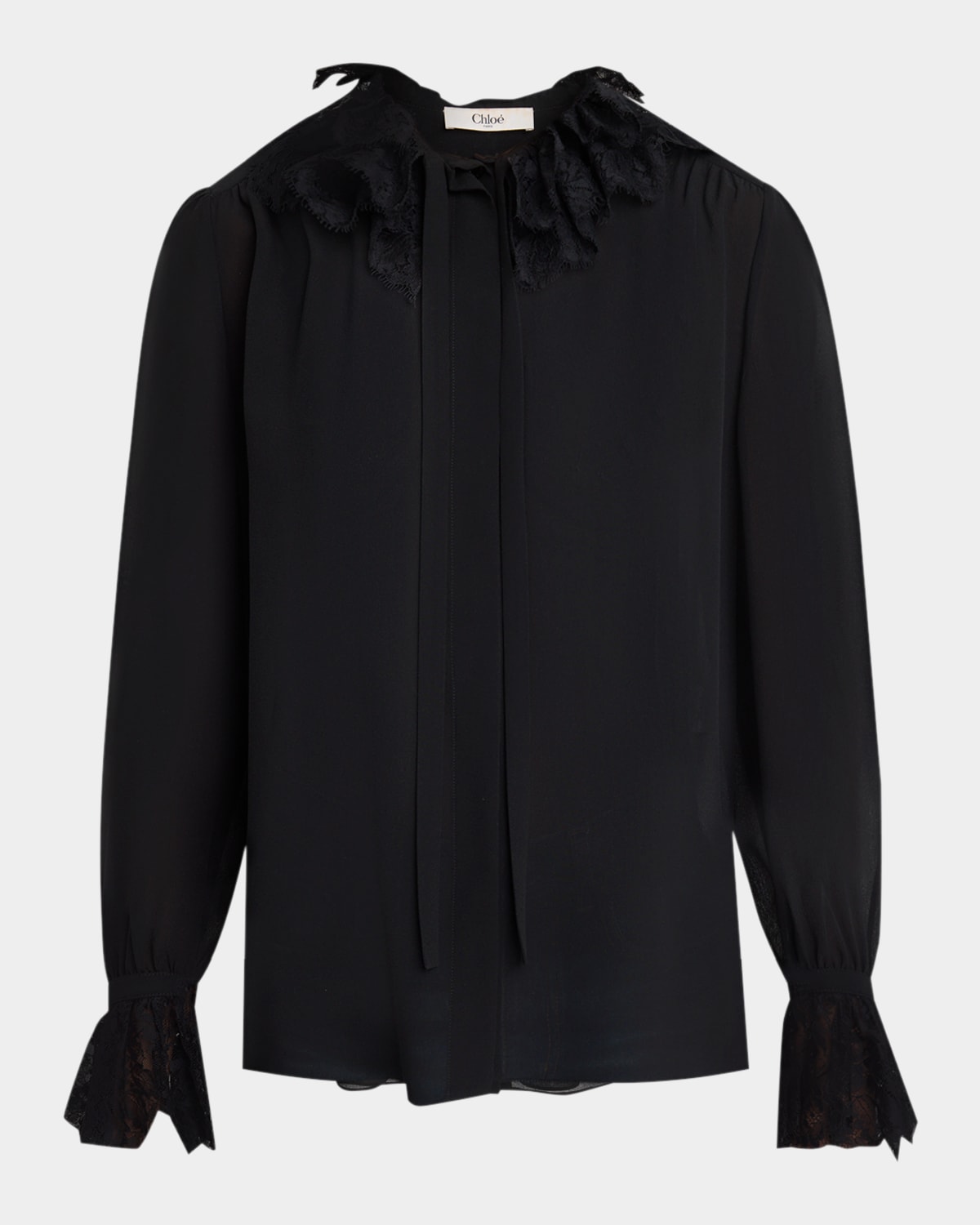 Chloé Lace-trimmed Silk Georgette Blouse In Black