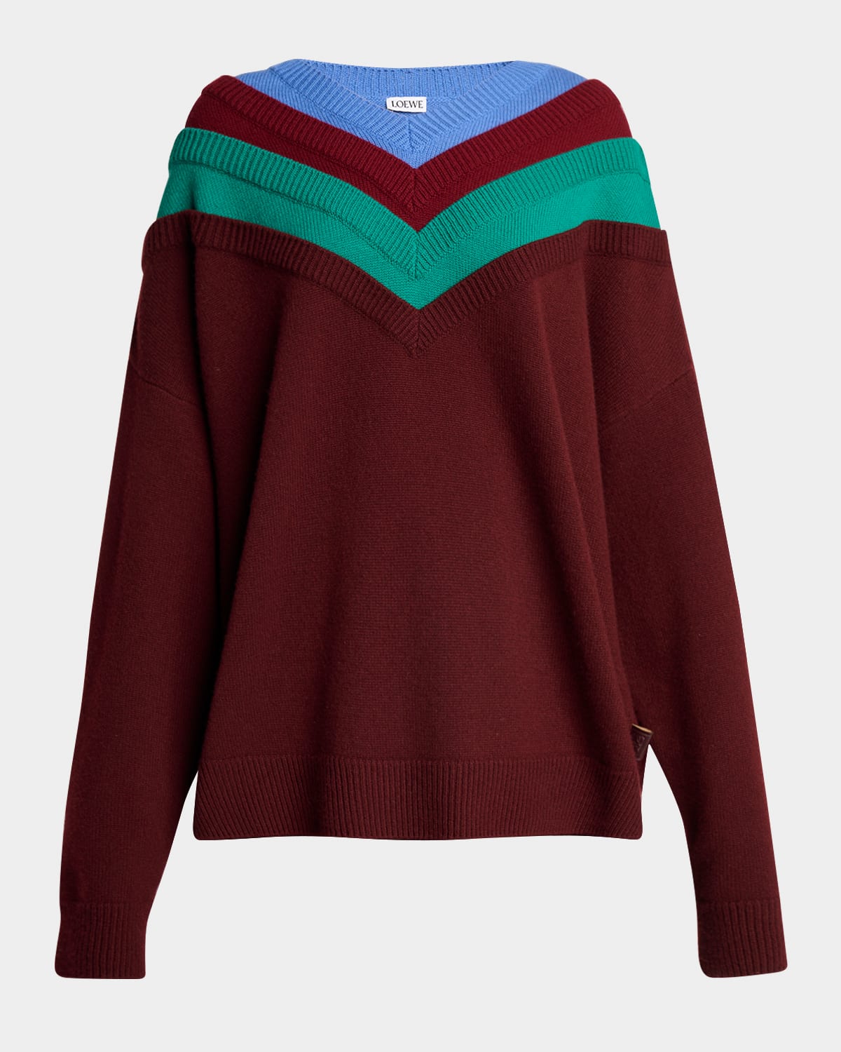 Loewe X Albers Layered V-neck Wool Sweater In Burgundy