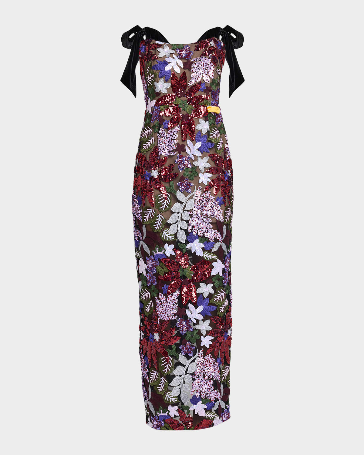 Bronx And Banco Dahlia Sequin Embroidered Tie-shoulder Maxi Dress In Purple