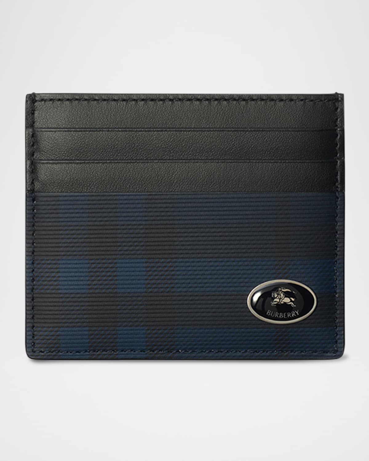 Burberry Men's Sandon Check Ekd Plaque Card Holder In Black