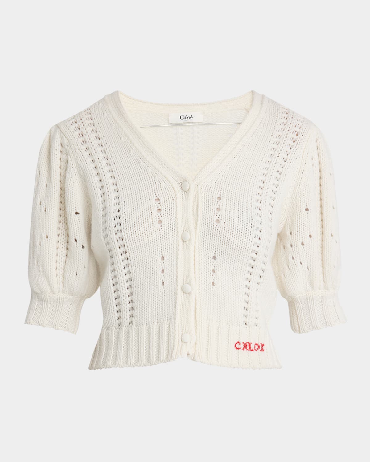 Chloé Wool & Cashmere Cropped Puff-sleeve Cardigan In White