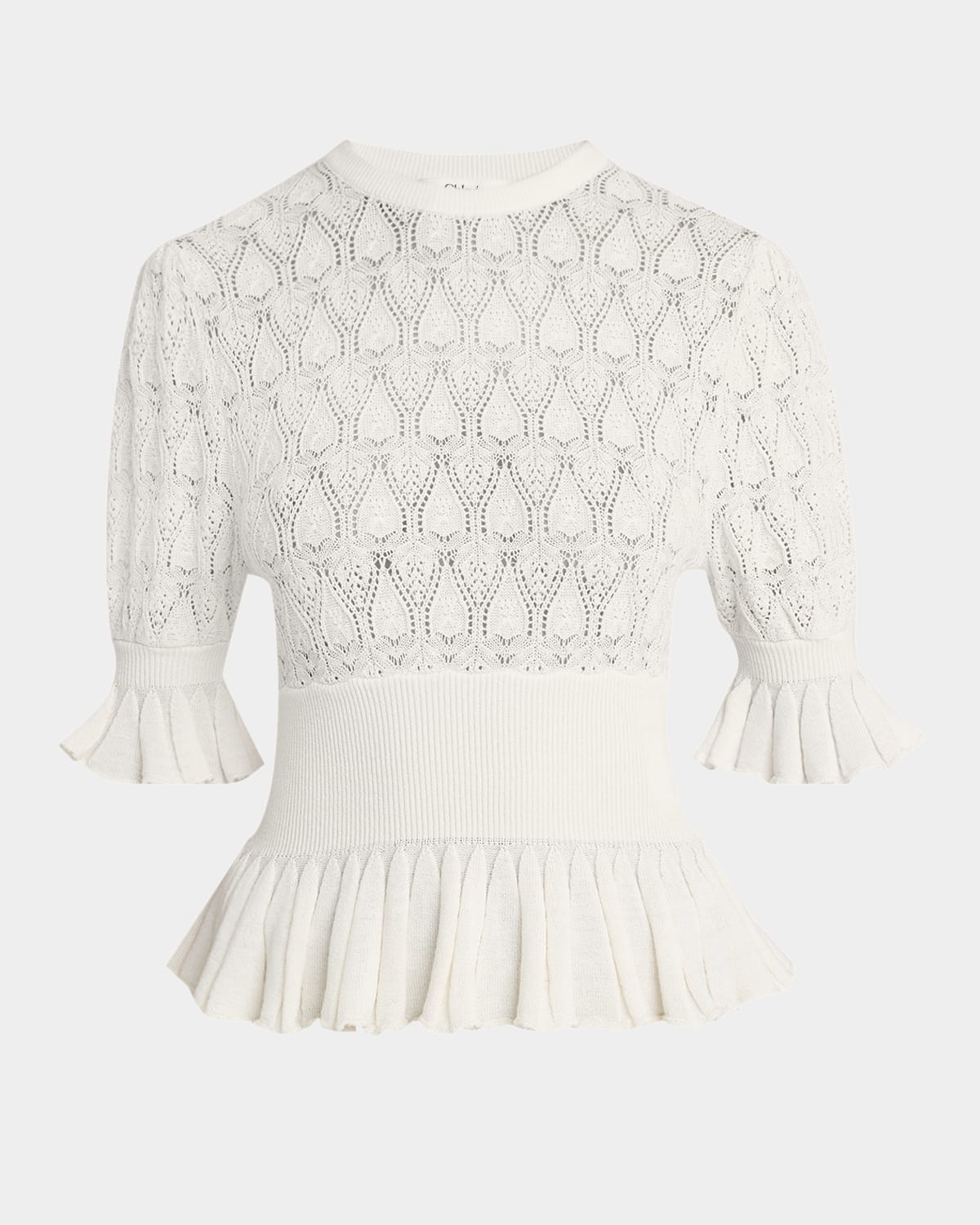 Chloé Short-sleeve Pointelle Peplum Sweater In White