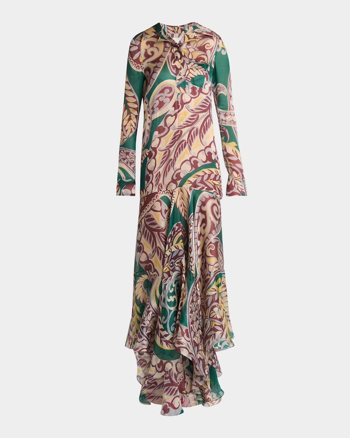Etro Floral Paisley Silk Organza Maxi Shirtdress In Multi