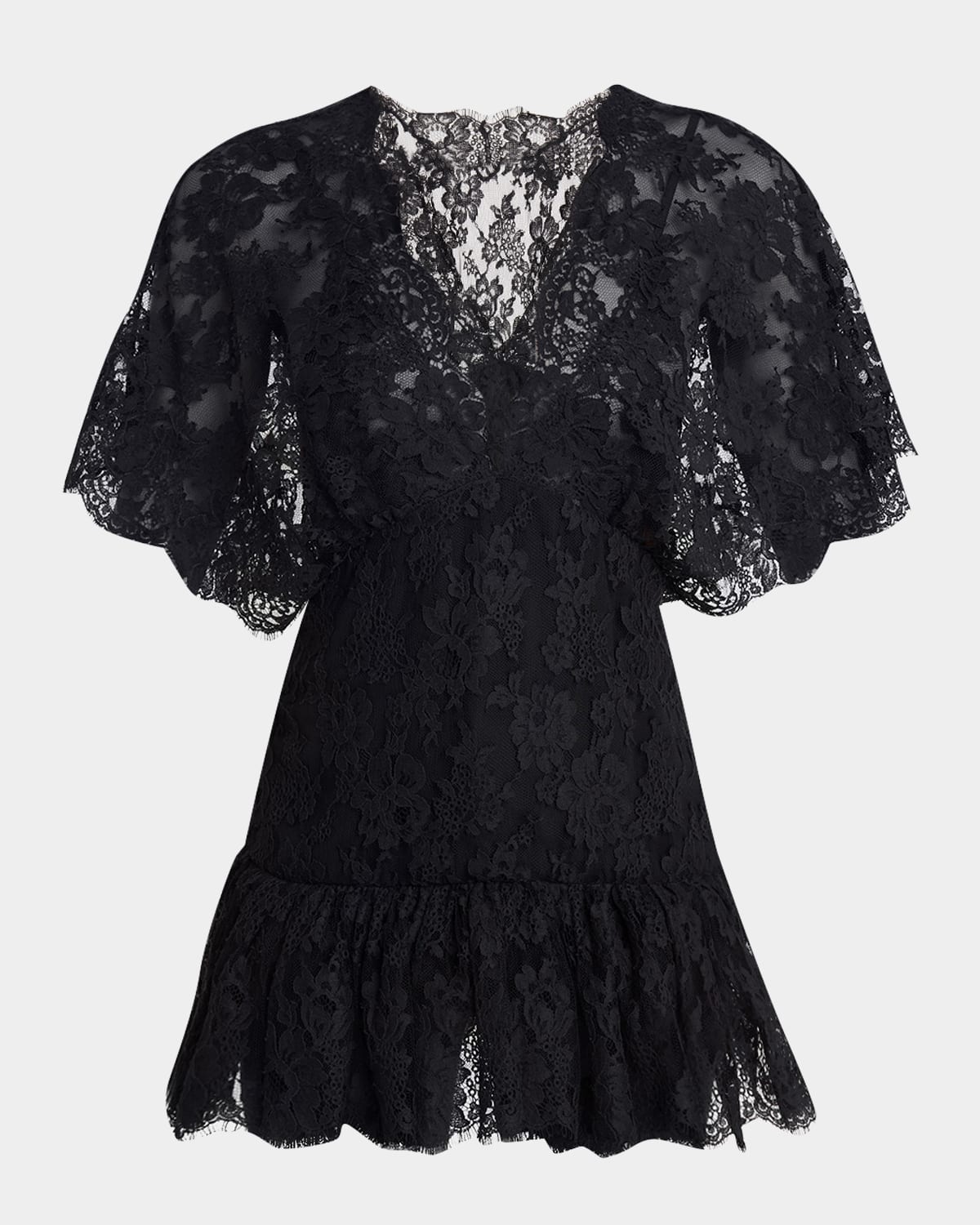 Chloé Lace Short-sleeve Ruffle Top In Black