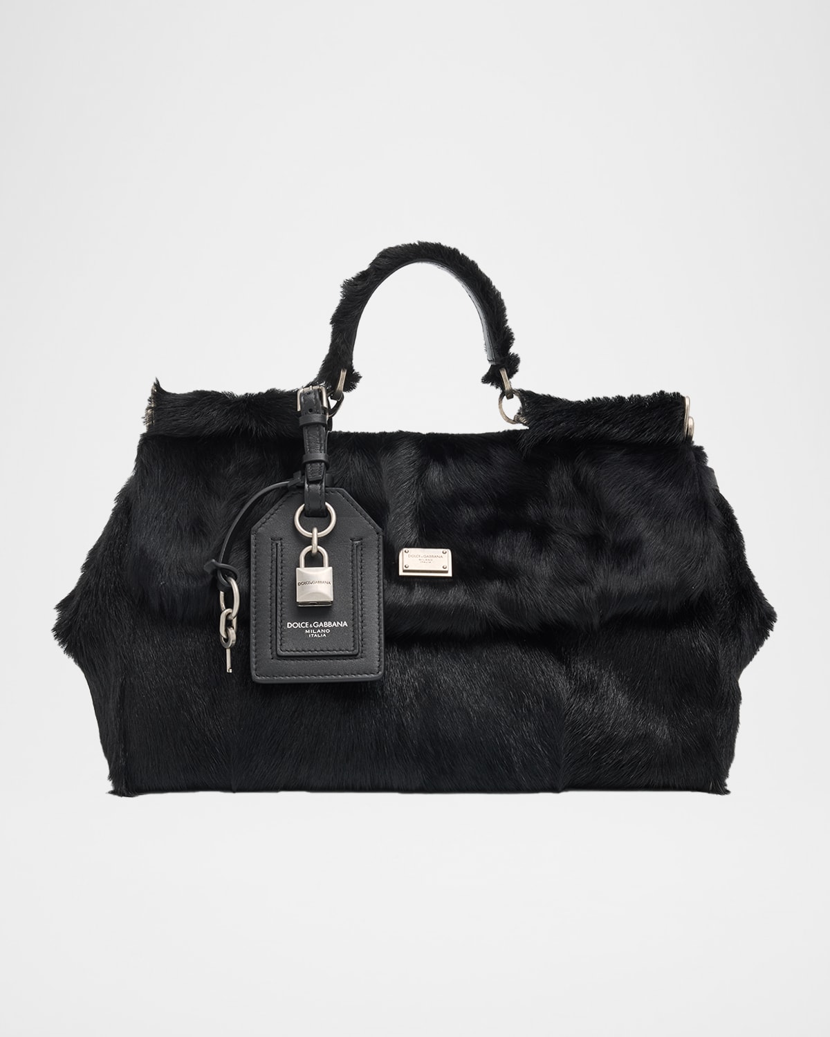 Dolce & Gabbana My Sicily Goat Fur Shoulder Bag In Black