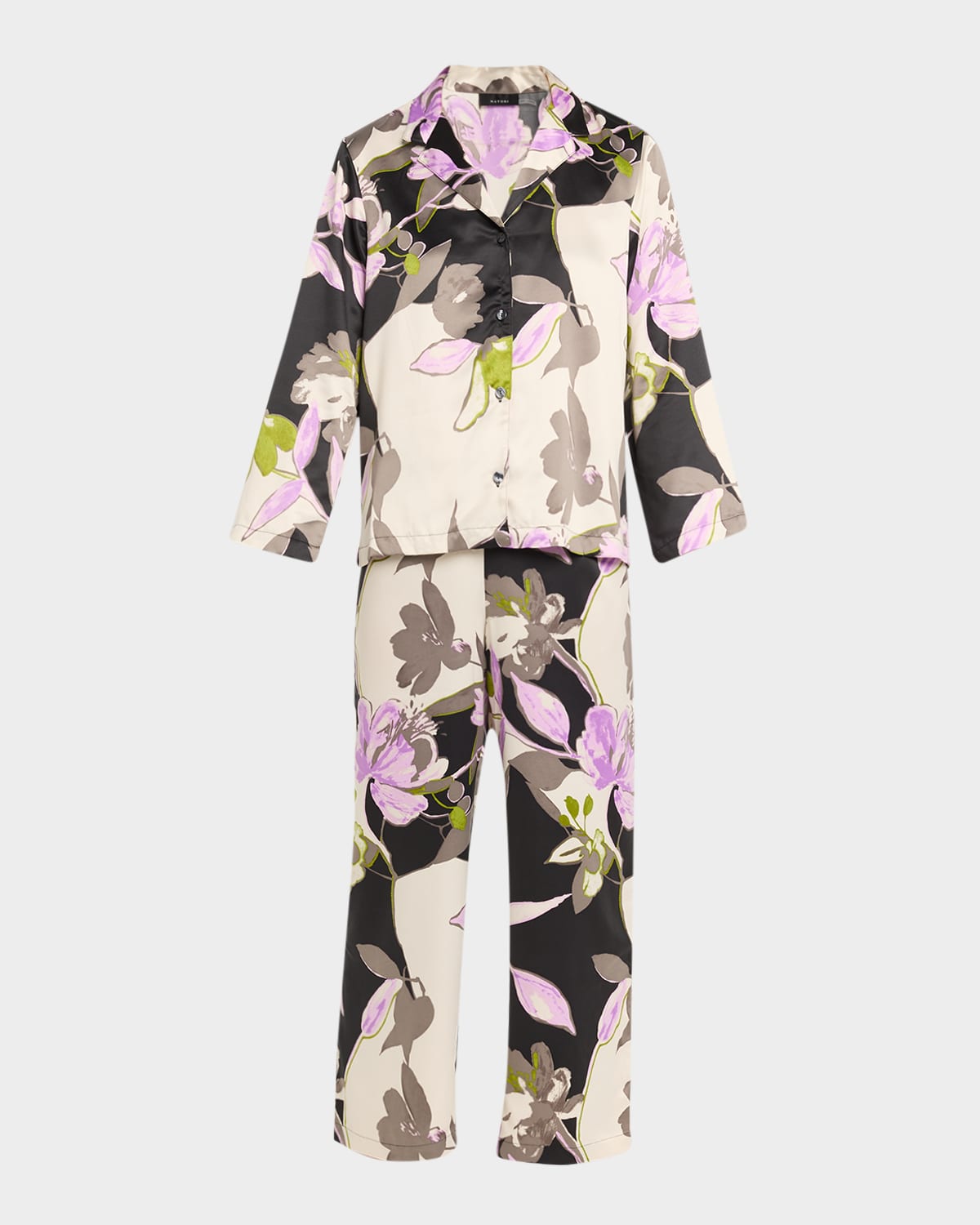 Natori Tsubaki Cropped Floral-print Pajama Set In Black