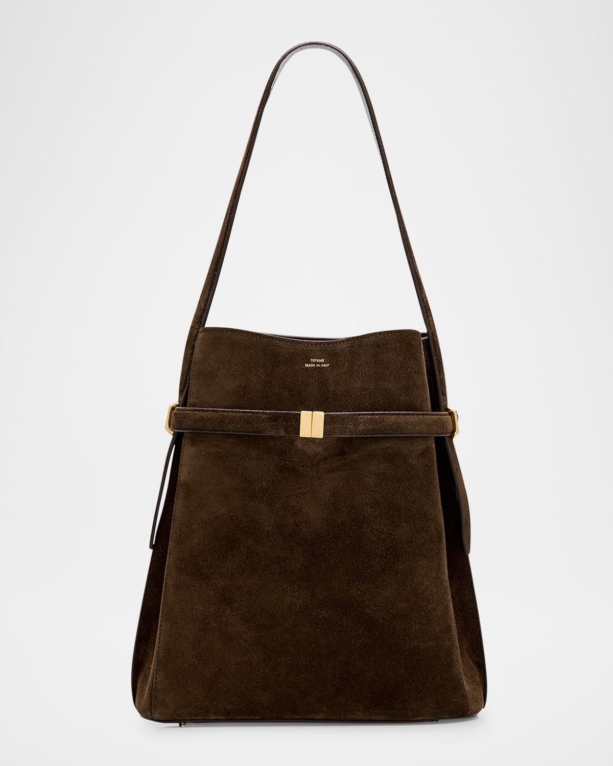 Totême Belted Suede Bucket Bag In Brown