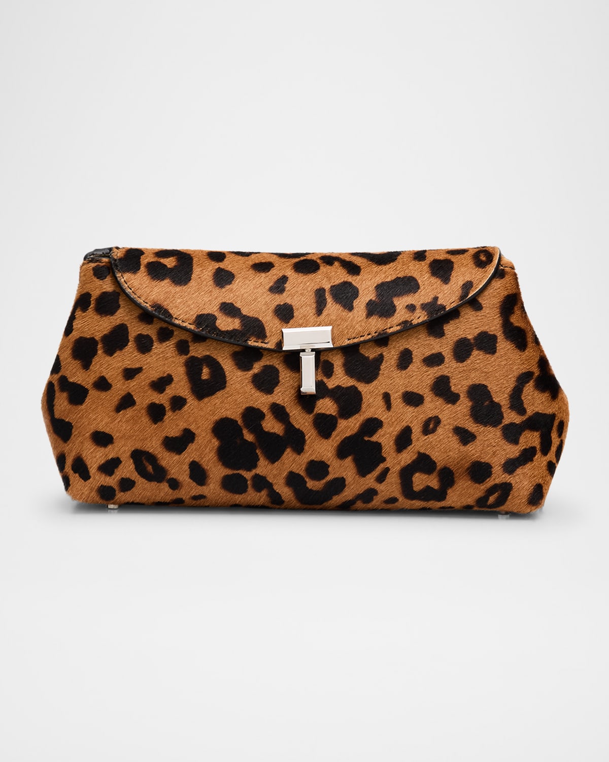 Totême Mini T-lock Leopard Naplack And Pony Hair Clutch In Brown