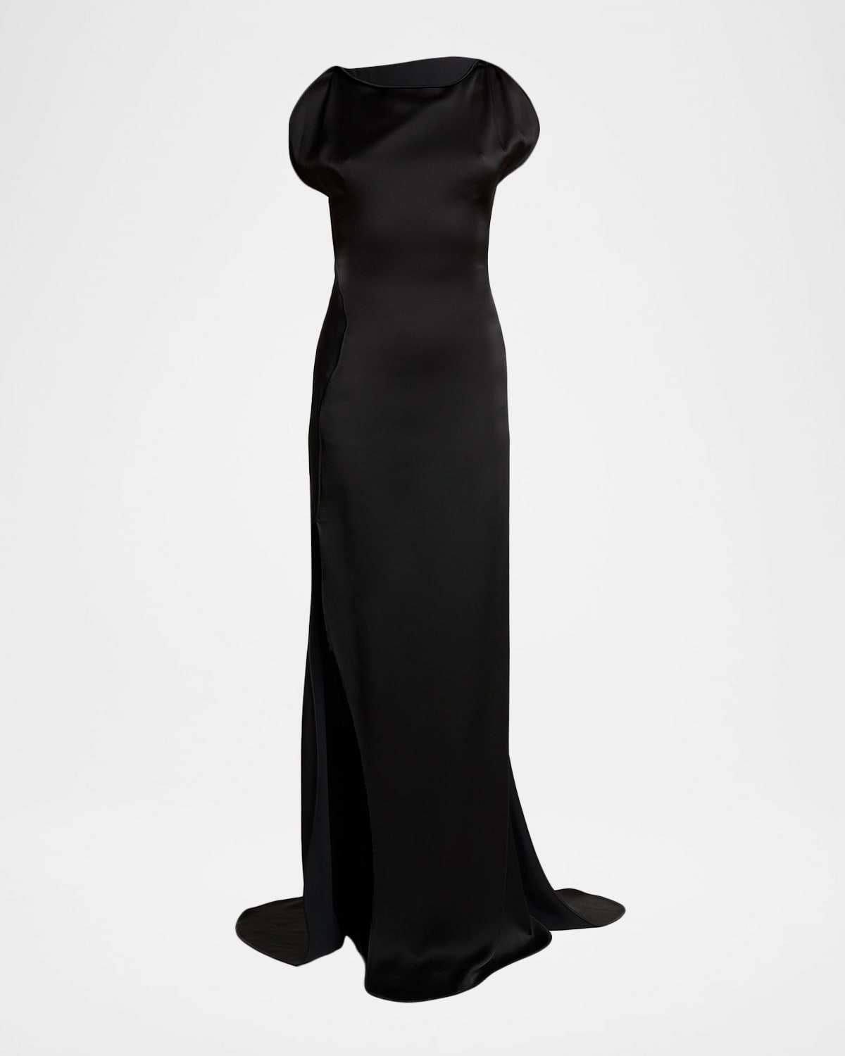 Victoria Beckham Sleeveless Satin Slit Gown In Black