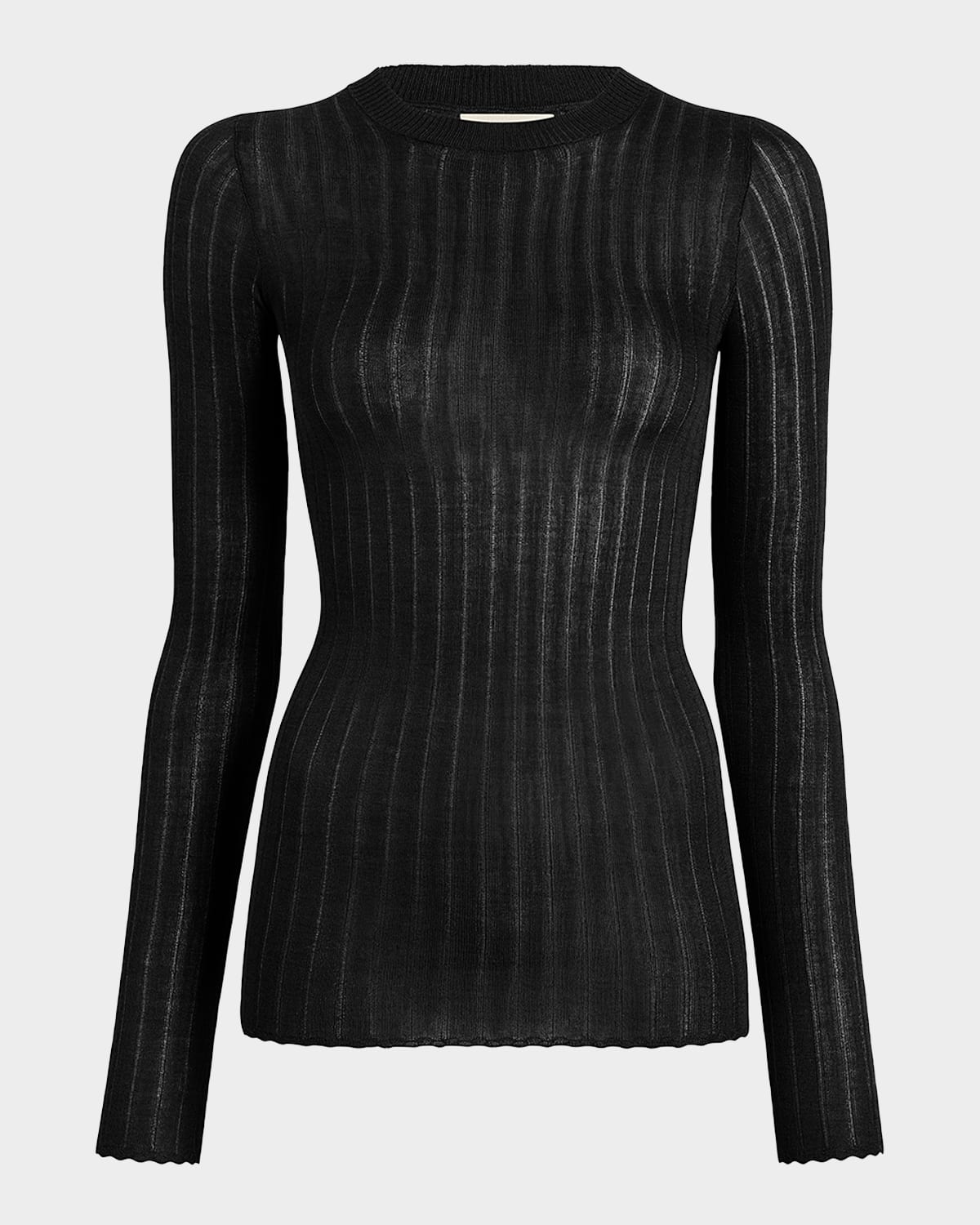 Khaite Elm Silk-cashmere Rib Long-sleeve Top In Black