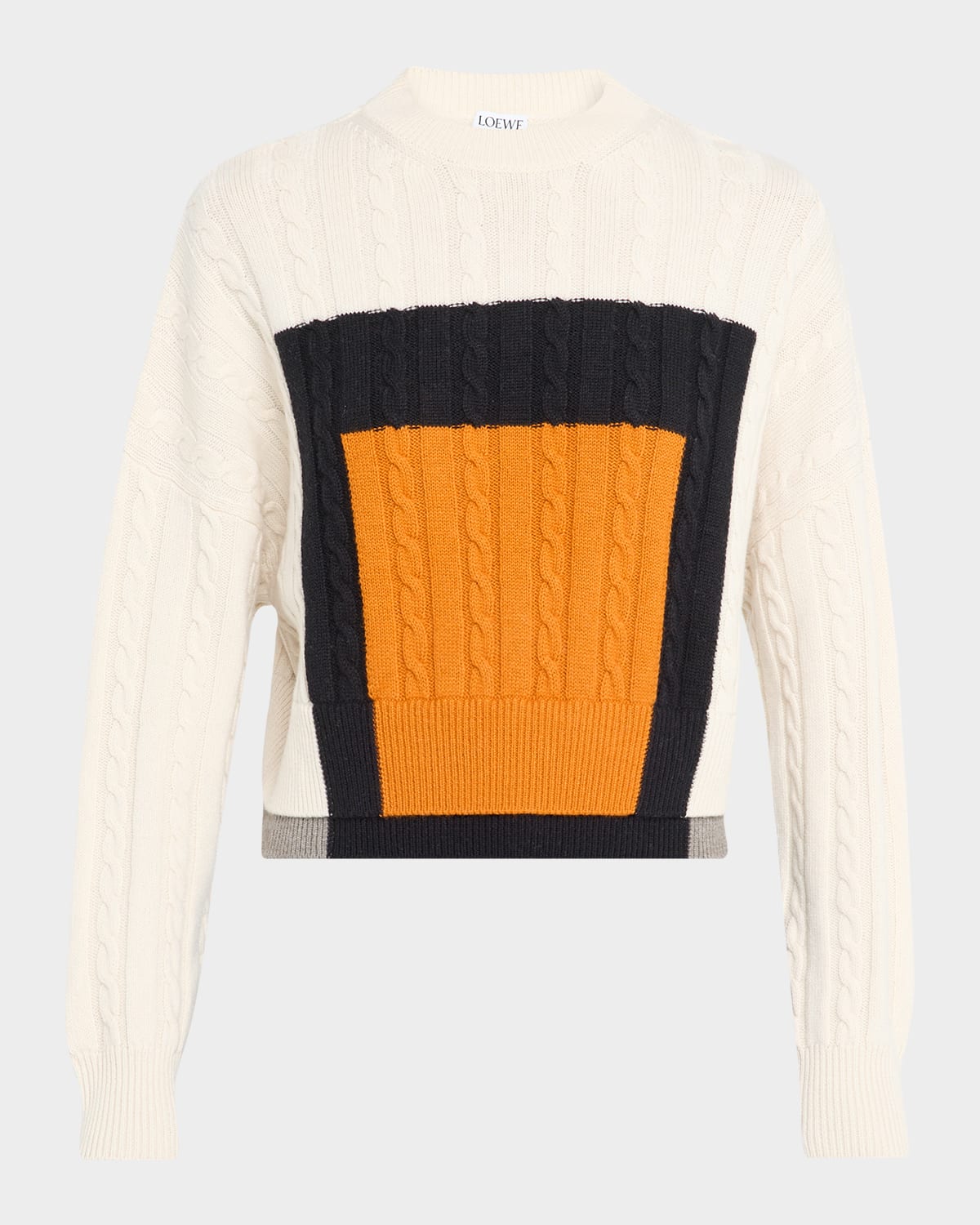 Loewe Cable Knit Crop Crewneck Sweater In Orange