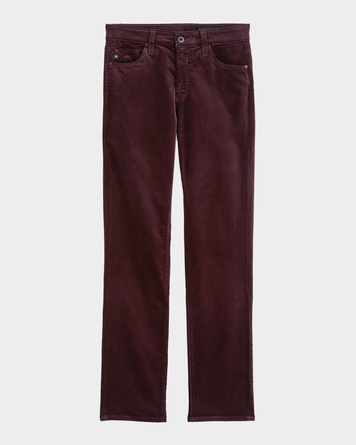 Ag Mari Mid-rise Slim Straight Velvet Jeans In Burgundy