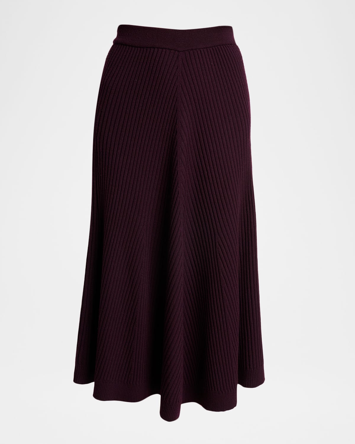 Victoria Beckham Diagonal Wool Rib Midi Skirt In Burgundy