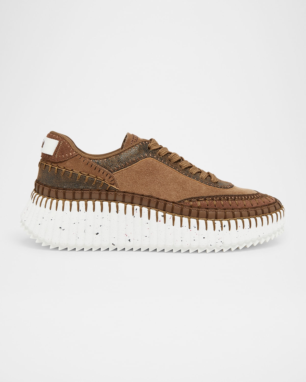 Chloé Nama Mixed Leather Low-top Platform Sneakers In Brown