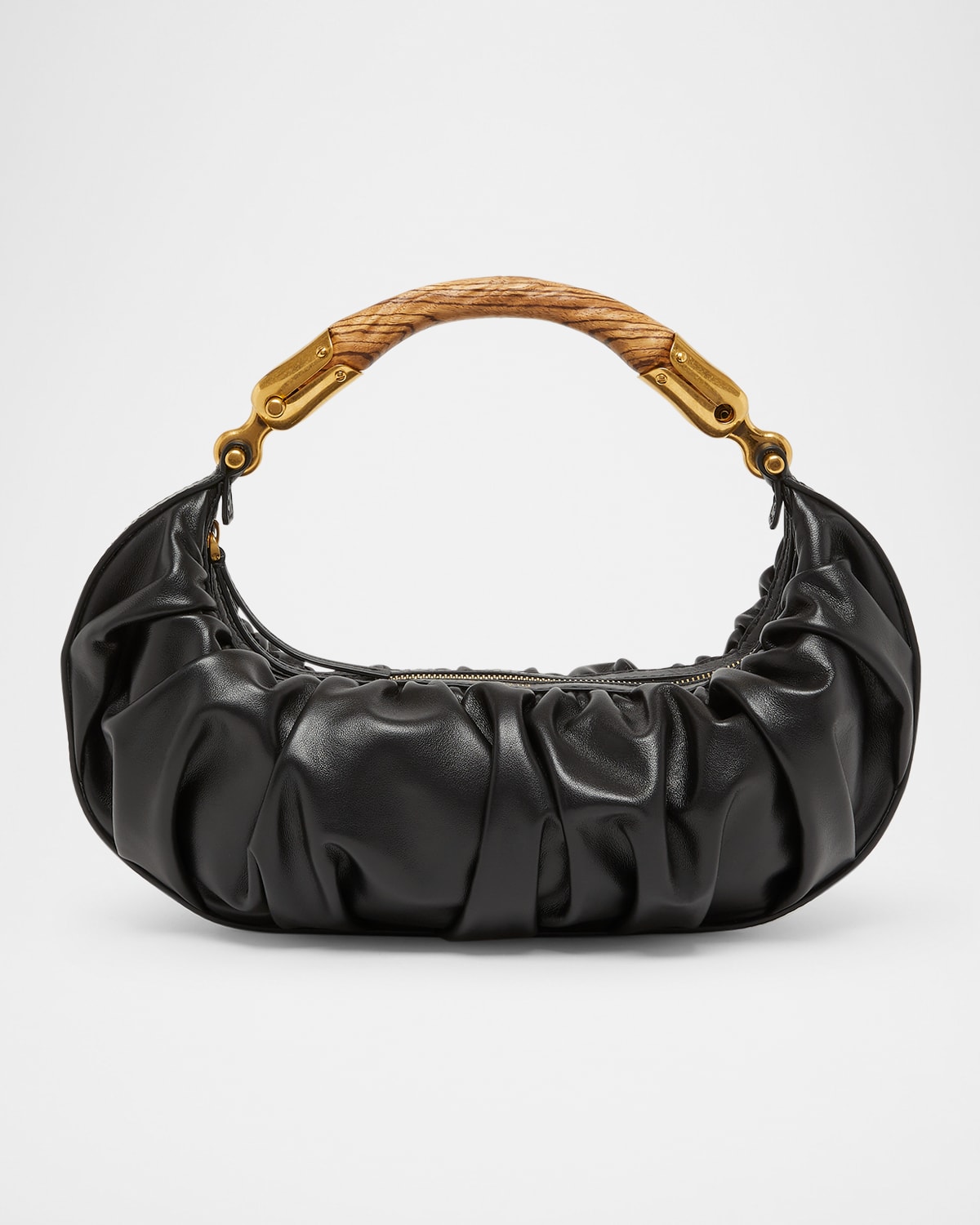 Balmain Ebene Medium Ruched Top-Handle Bag in Leather