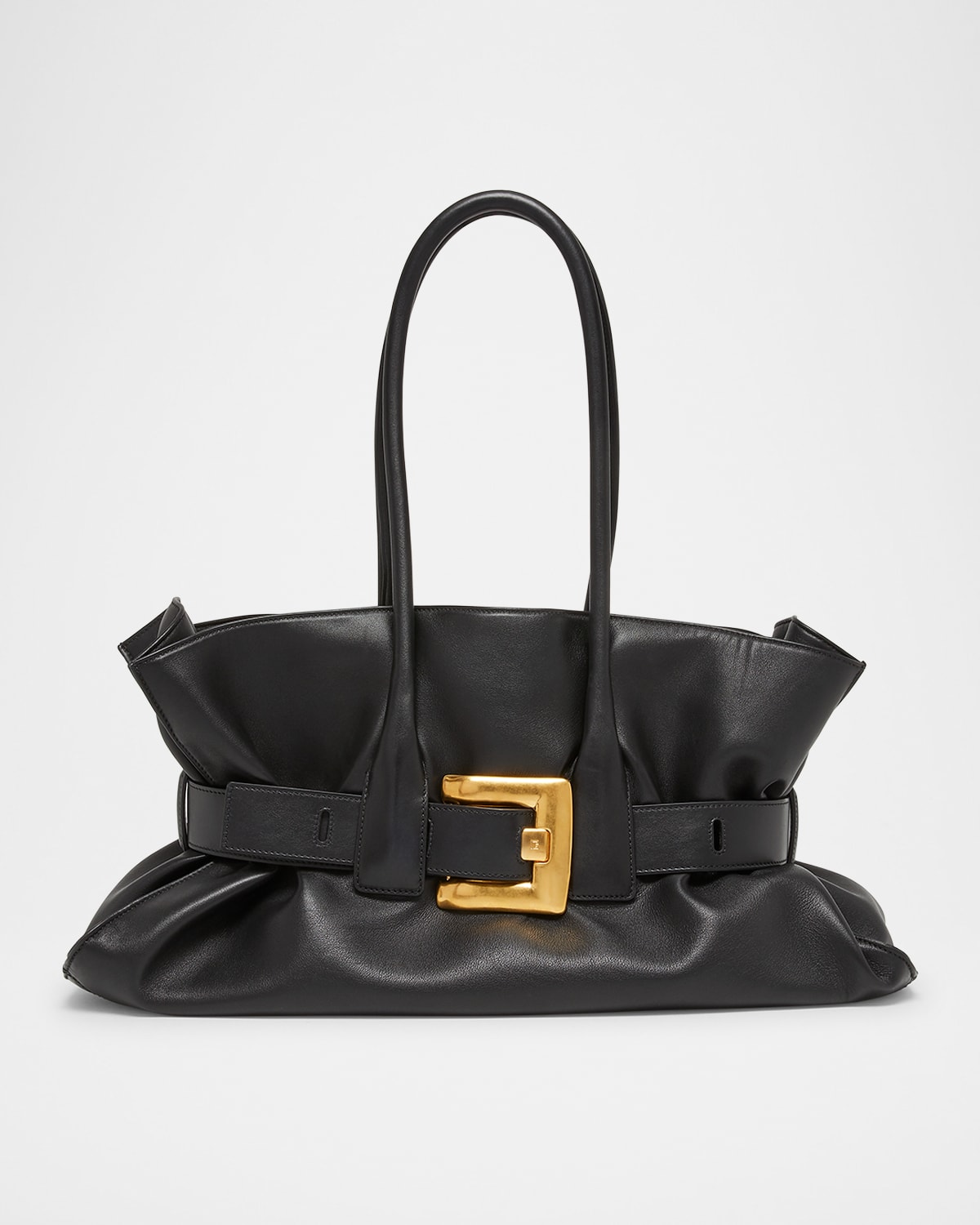 Balmain Anthem Large Belted Tote Bag In Leather In Black